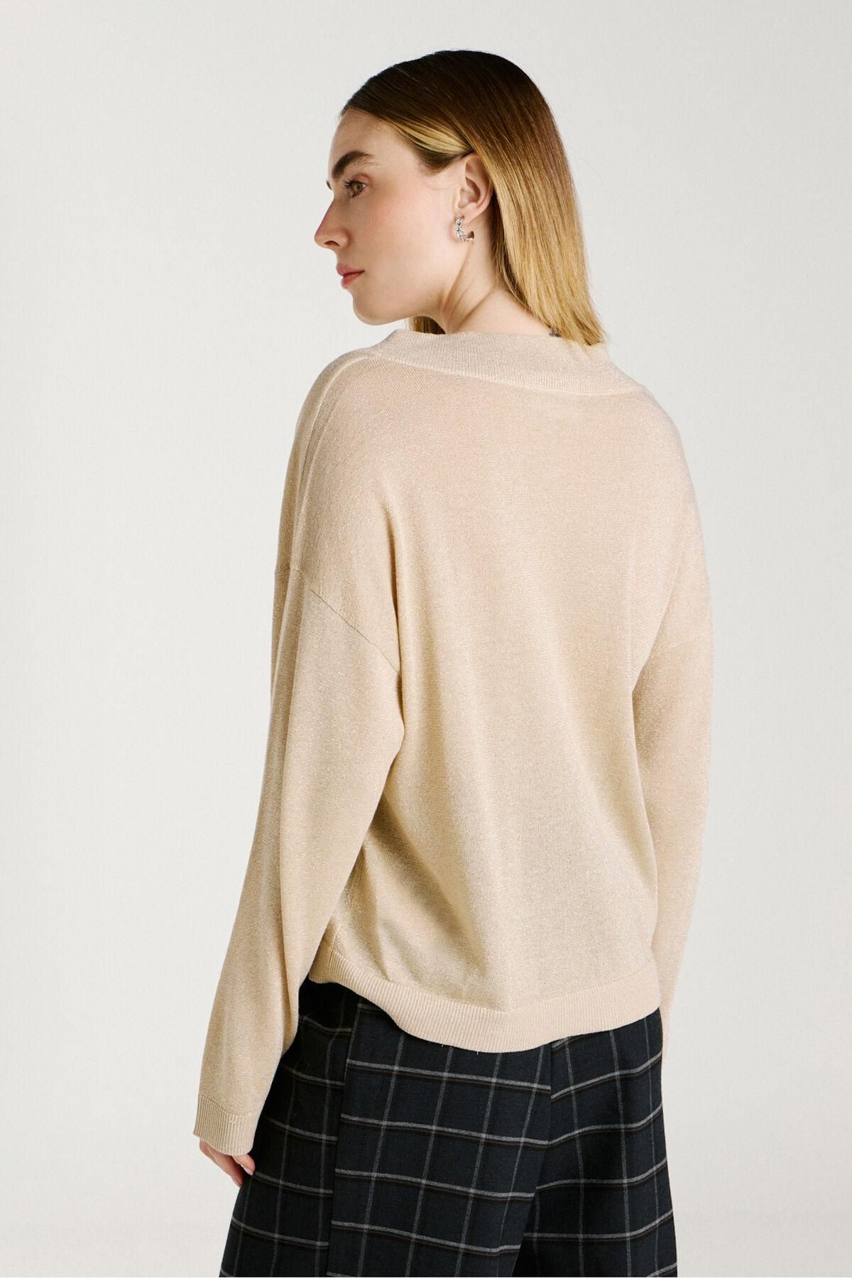 빌라 글리터 브이넥 루즈핏 니트 탑 3762284 BEIGE - 상세 이미지 4