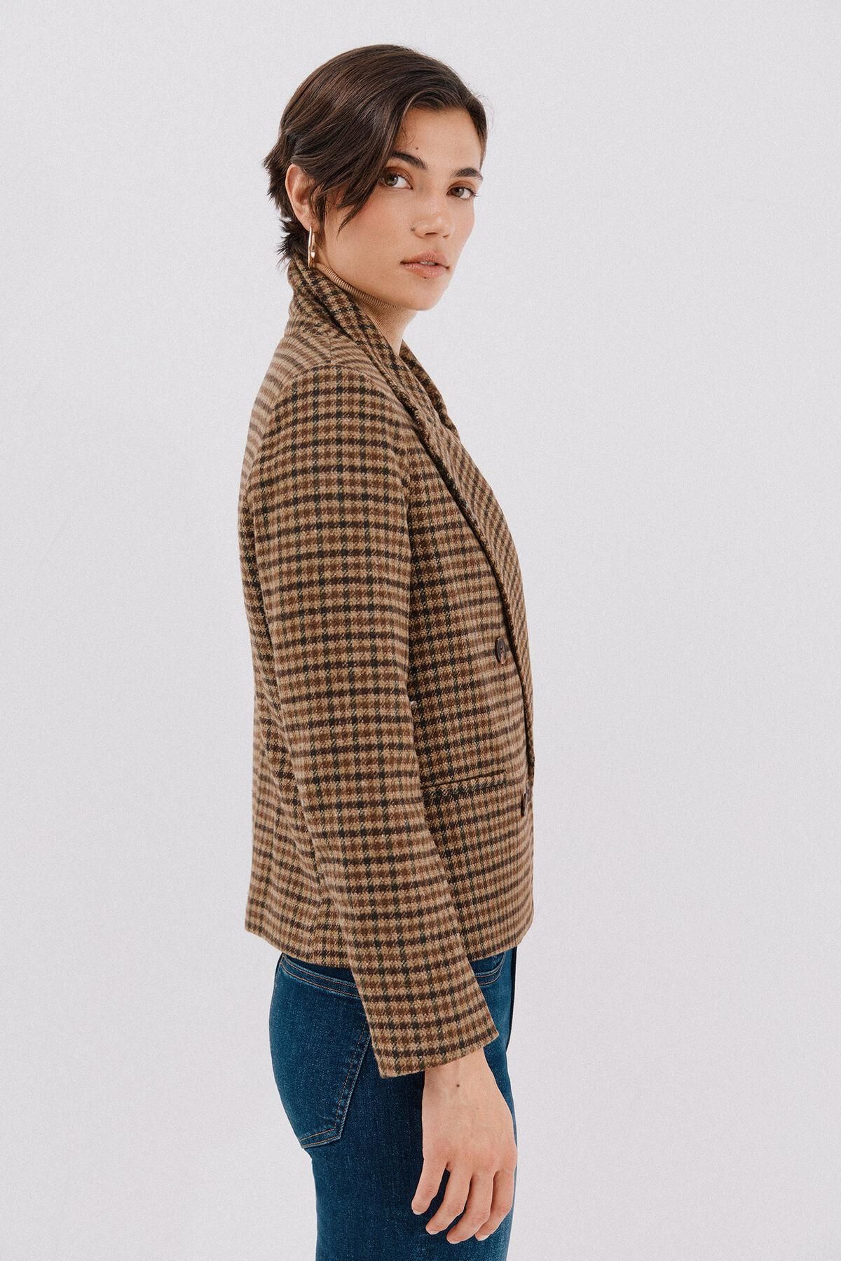 꼬르떼피엘 클래식 체크 크롭 테일러드 재킷 5322439 ESTAMPADO MARRON - 상세 이미지 5