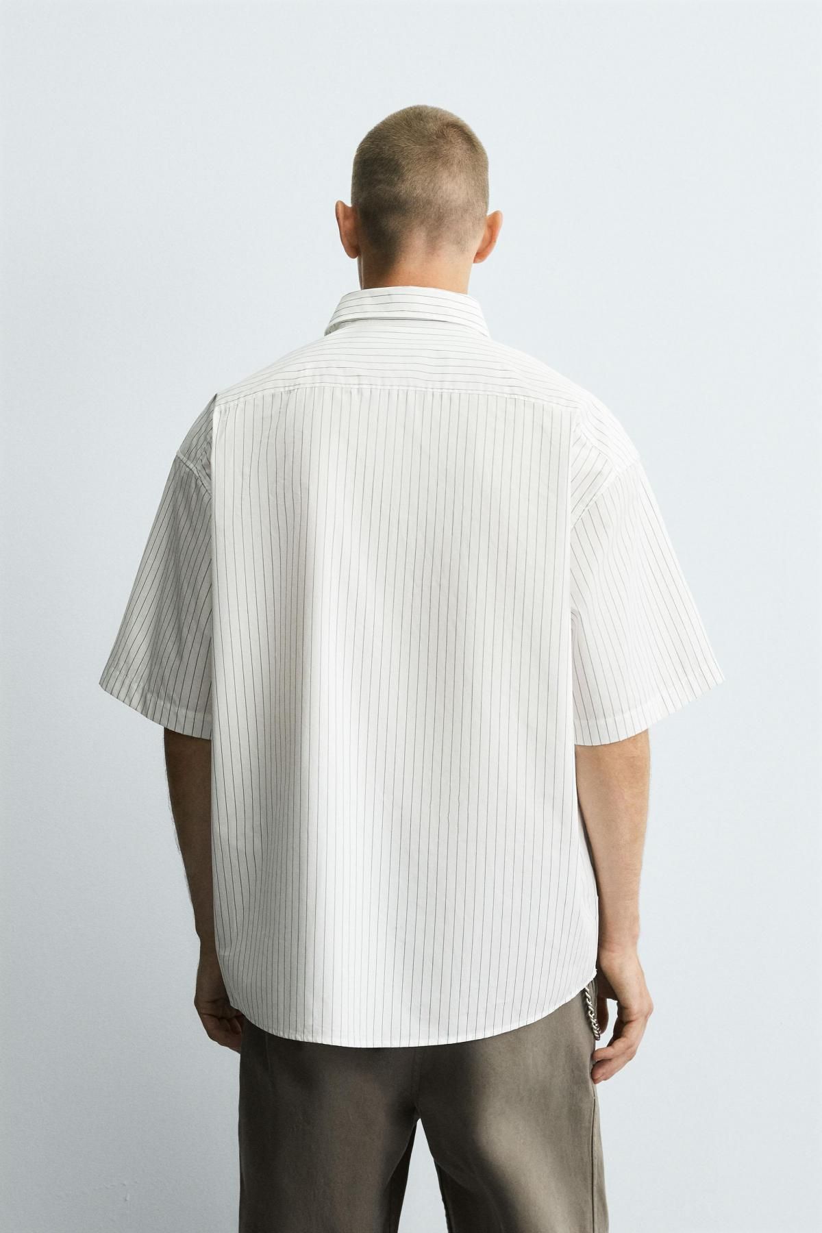 자라 스트라이프 코튼 레귤러핏 자수 반팔 셔츠 6085/305 STRIPED - 상세 이미지 4