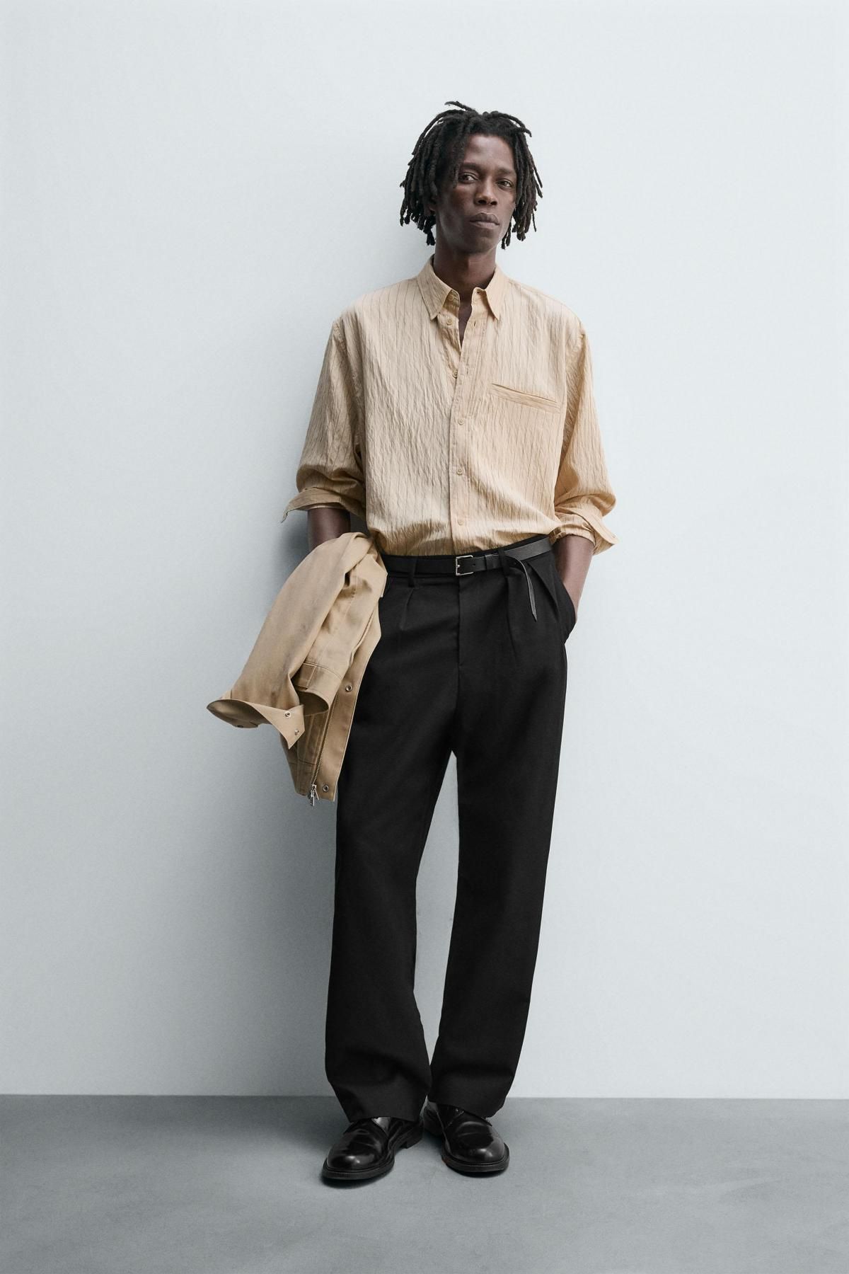 자라 스트라이프 모달블렌드 릴랙스핏 긴팔 셔츠 7545/365 BEIGE - 상세 이미지 2