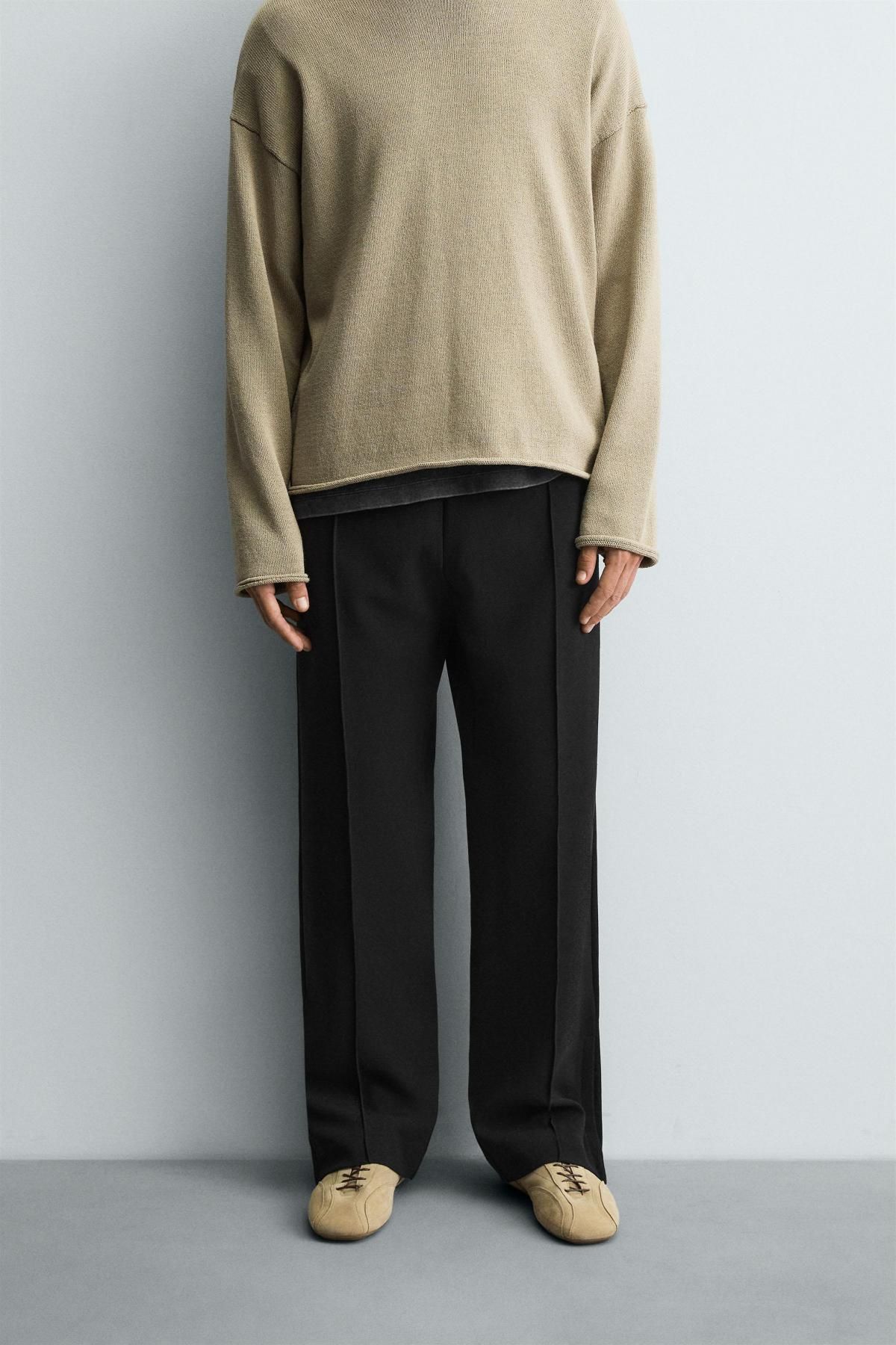 자라 테크니컬 와이드 밴딩 슬랙스 팬츠 4391/700 BLACK - 상품 이미지