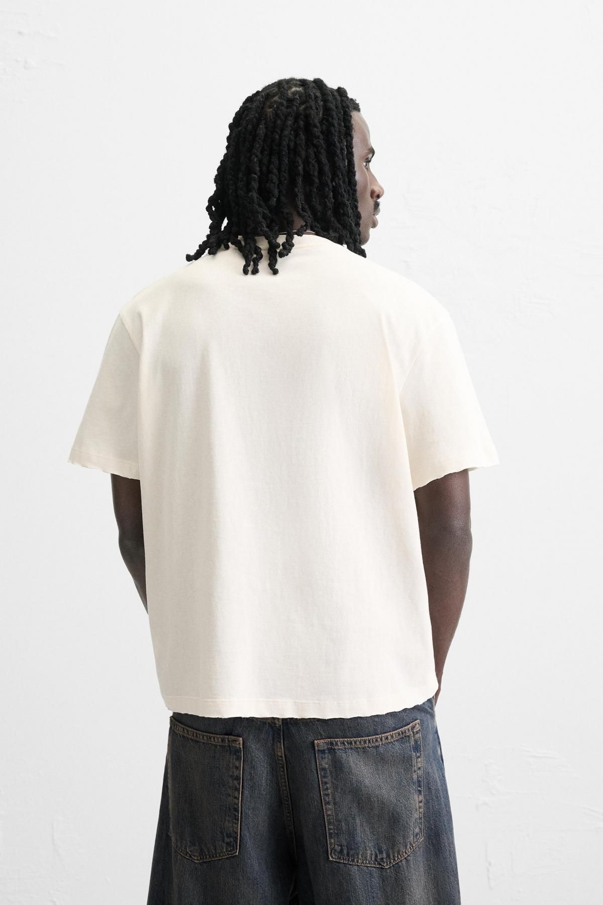 자라 미니멀 아이보리 불규칙 텍스처 반팔 티셔츠 5644/328 OYSTER-WHITE - 상세 이미지 4