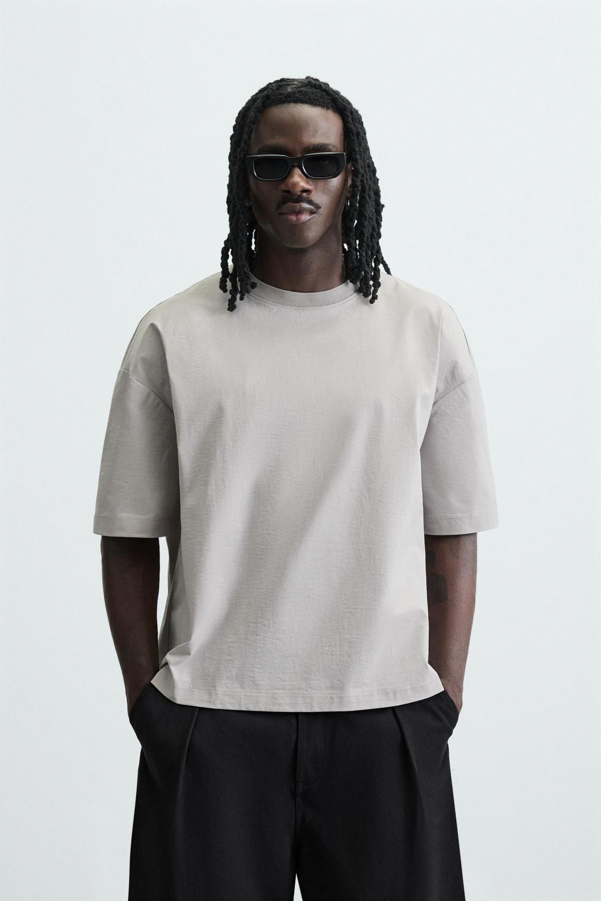 자라 테크니컬 라이트그레이 릴렉스핏 반팔 티셔츠 8054/407 PEARL GREY - 상세 이미지 3
