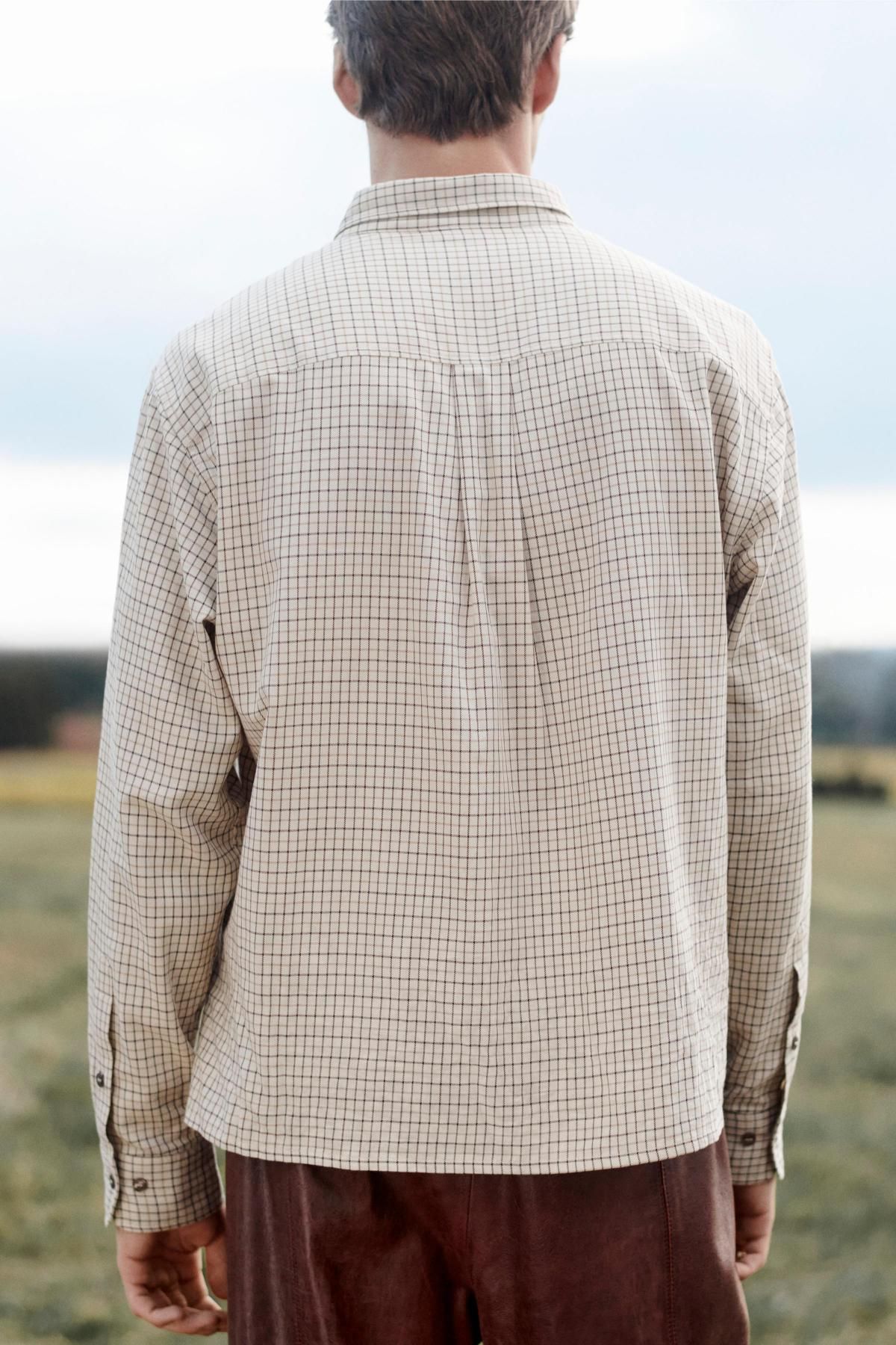 자라 한정판 체크 크롭핏 긴팔 셔츠 3085/700 ECRU / BROWN - 상세 이미지 5