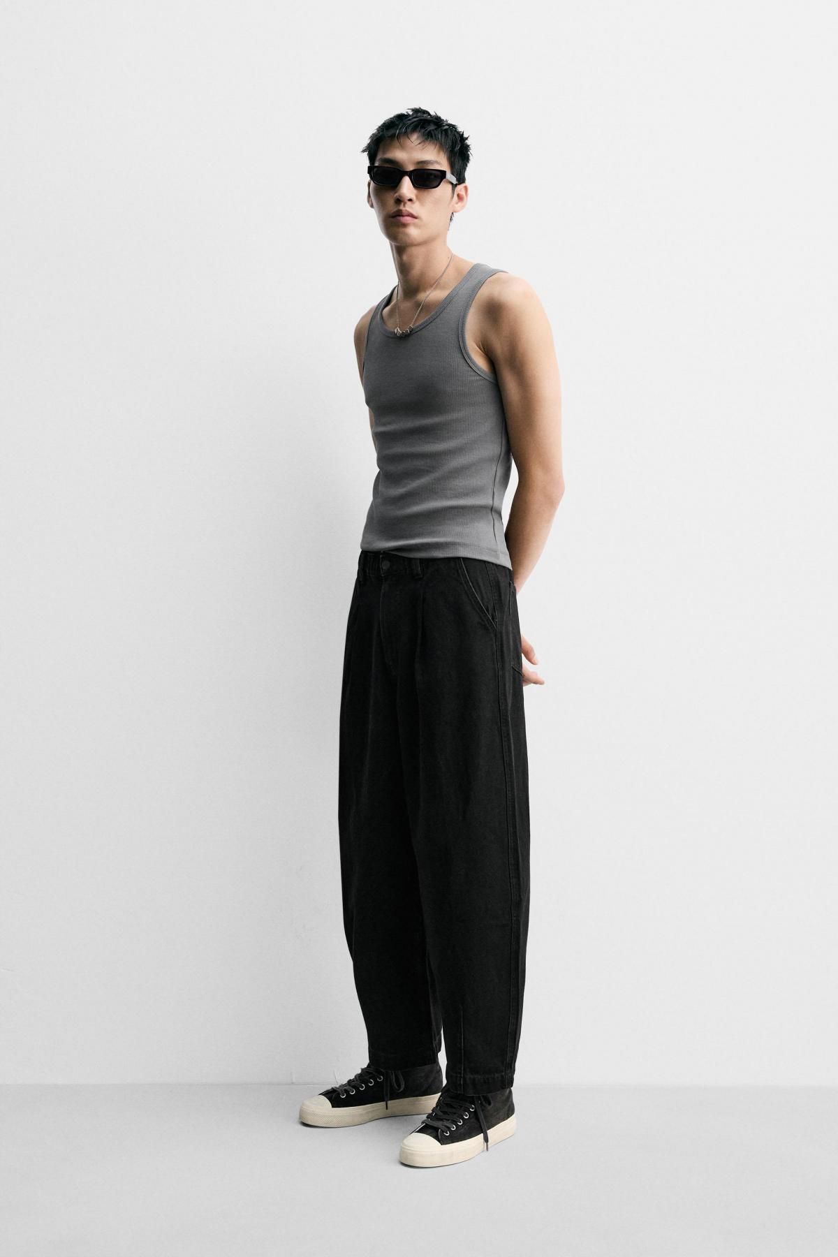 자라 릴렉스핏 와이드 플리츠 데님 팬츠 4365/343 BLACK - 상세 이미지 4
