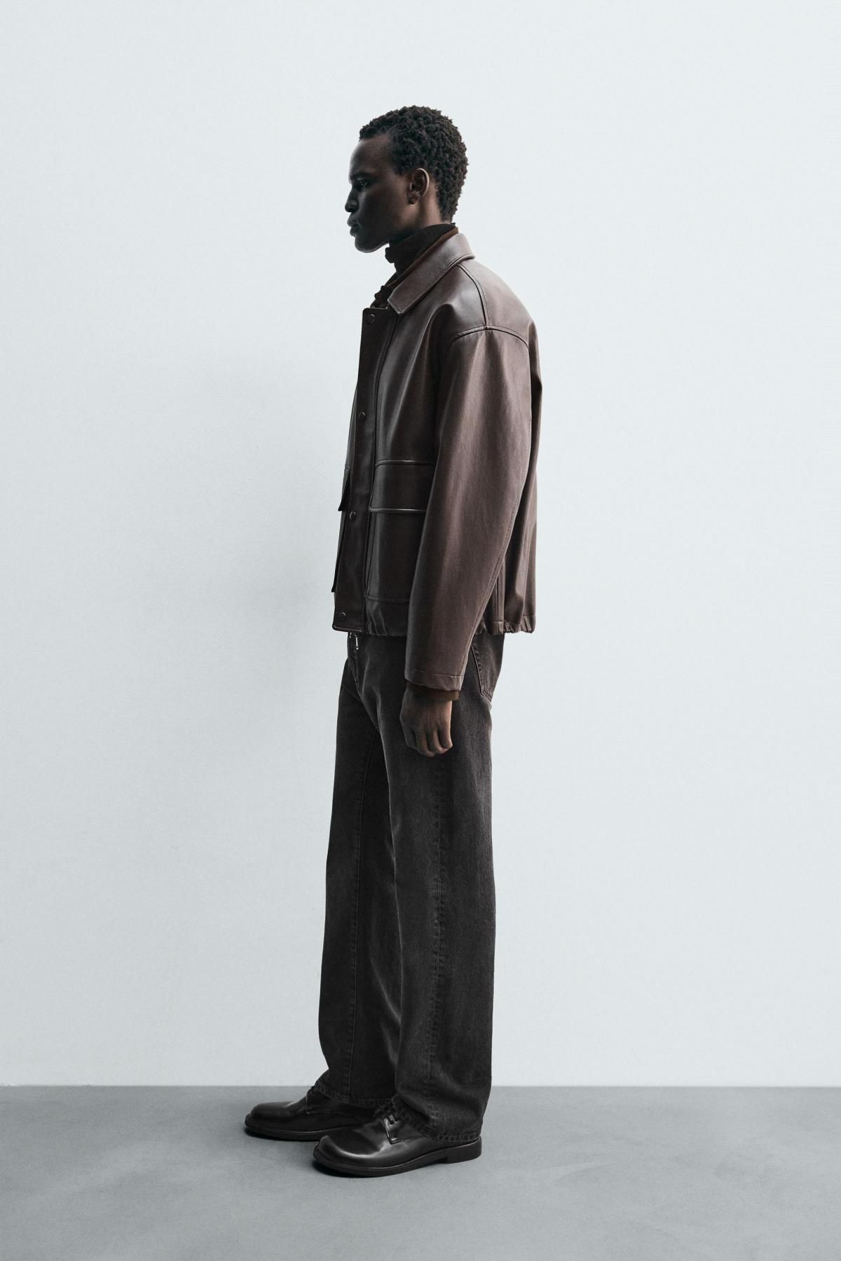 자라 테크니컬 레더 이펙트 릴랙스핏 자켓 3046/314 DARK BROWN - 상세 이미지 5