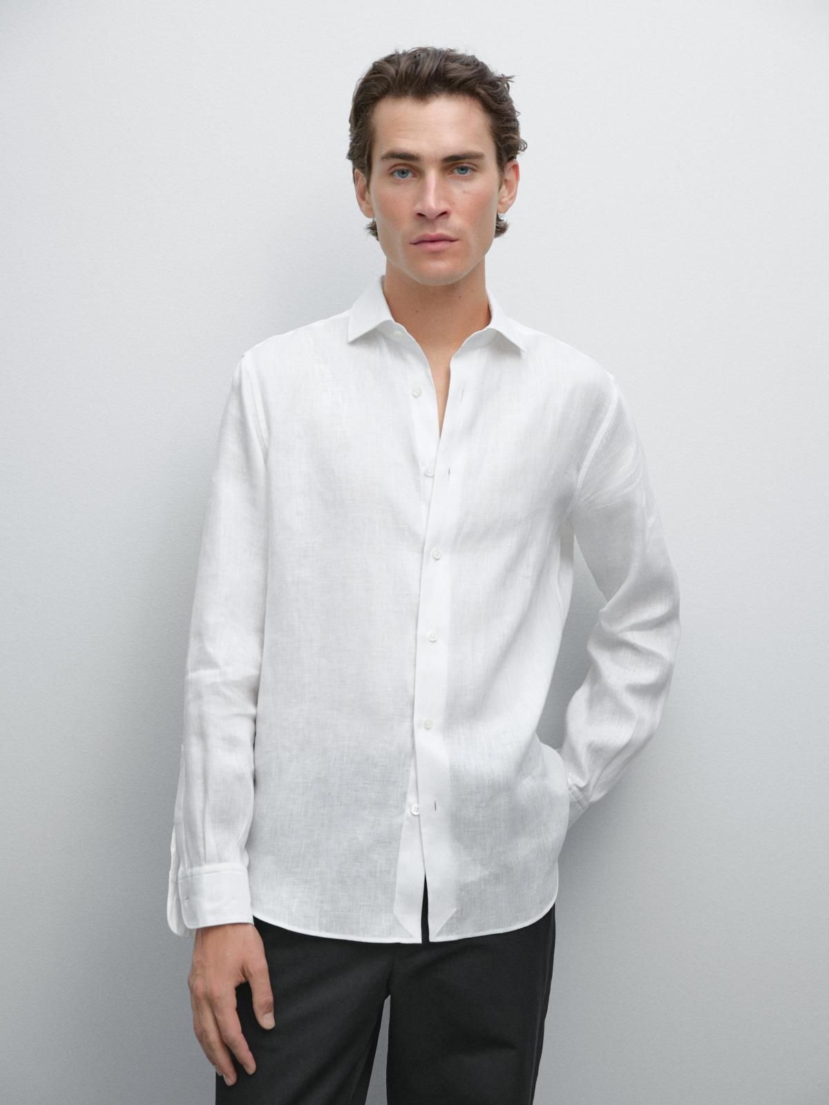 마시모두띠 리넨 슬림핏 긴팔 셔츠 0179/724 WHITE - 상품 이미지