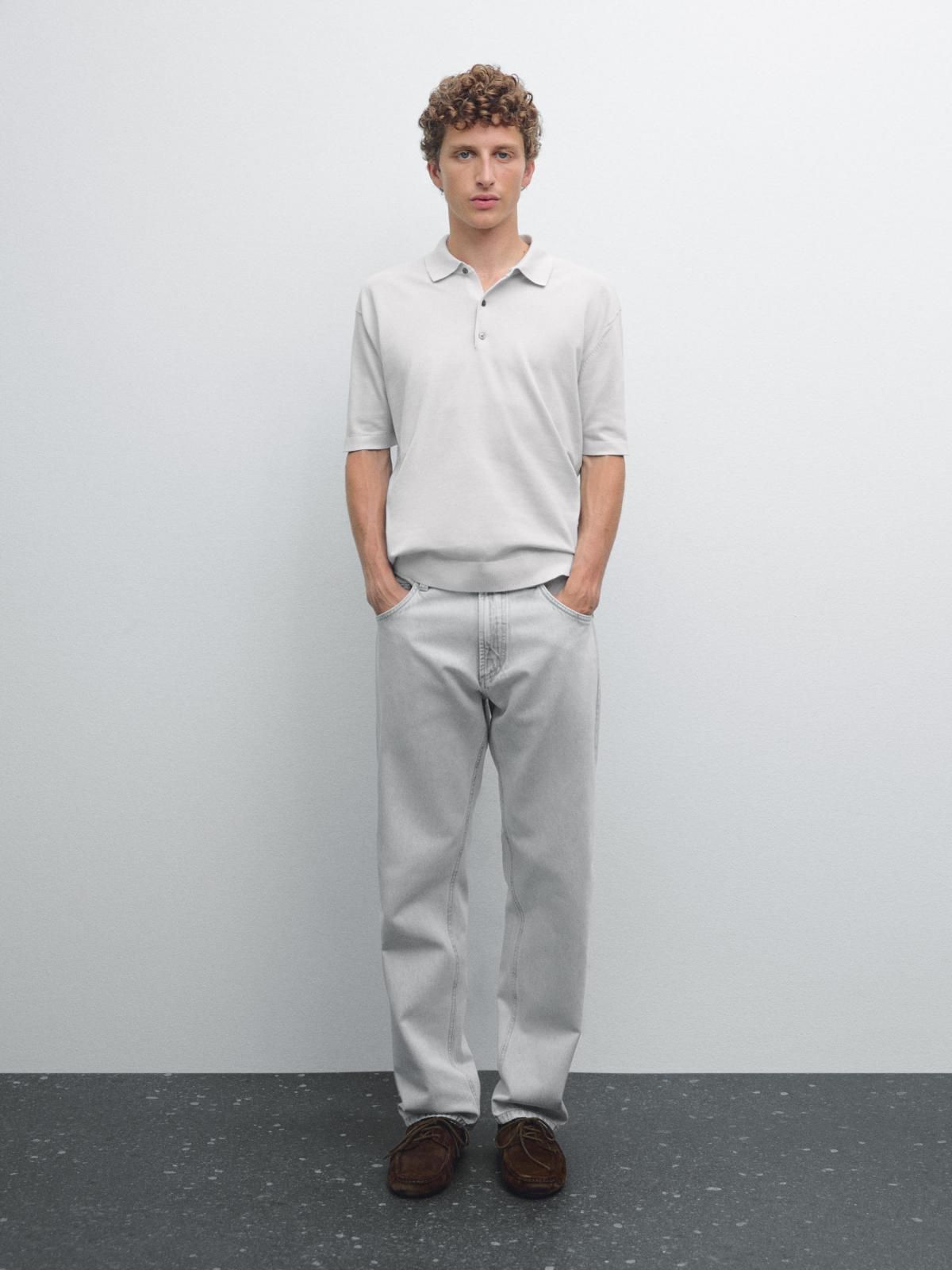 마시모두띠 미니멀 화이트 코튼 니트 반팔 폴로셔츠 1000/213 PEARL GREY - 상세 이미지 2