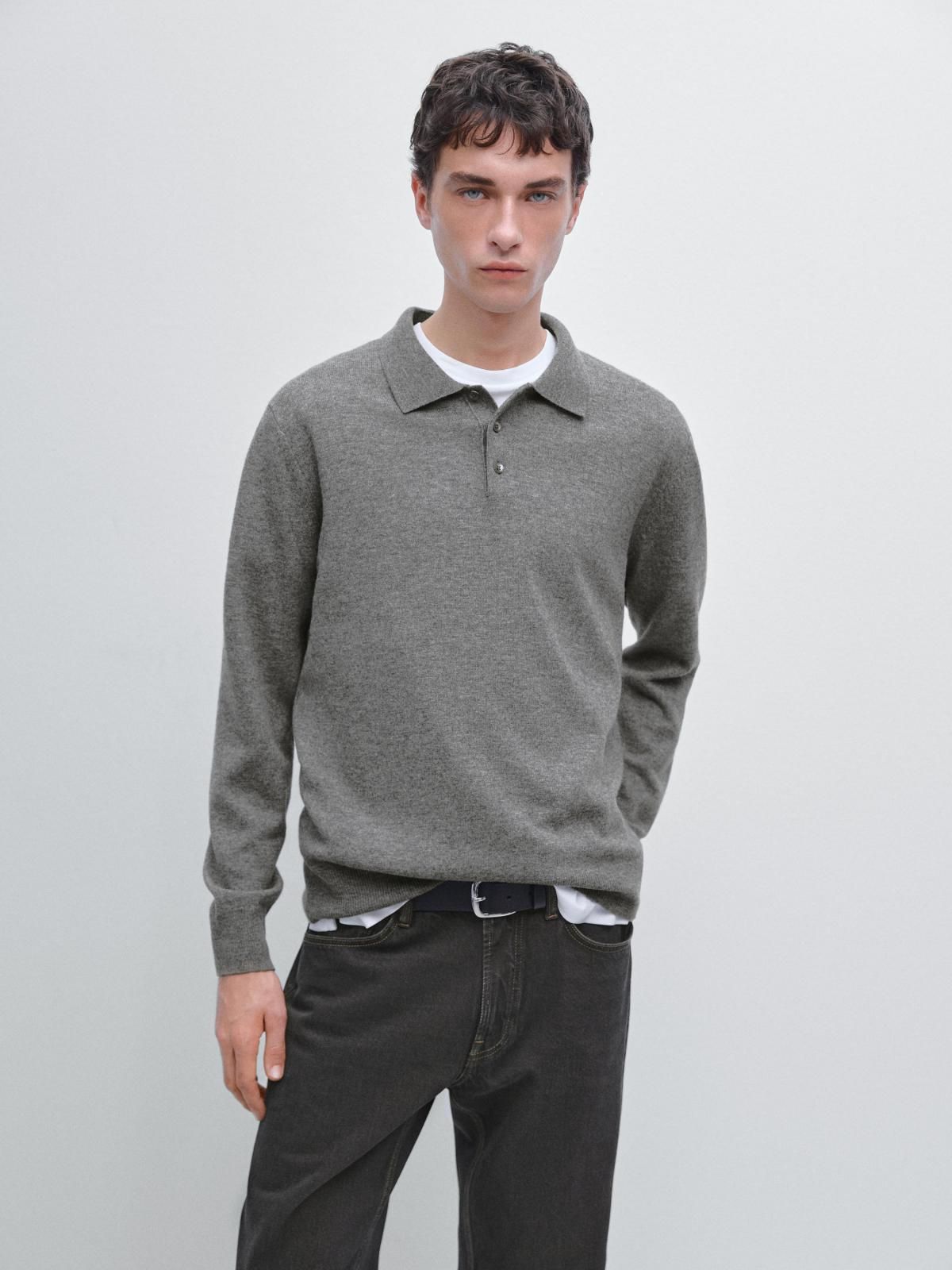 마시모두띠 테크니컬 울블렌드 그레이 니트 폴로 스웨터 1011/240 ANTHRACITE GREY - 상세 이미지 3