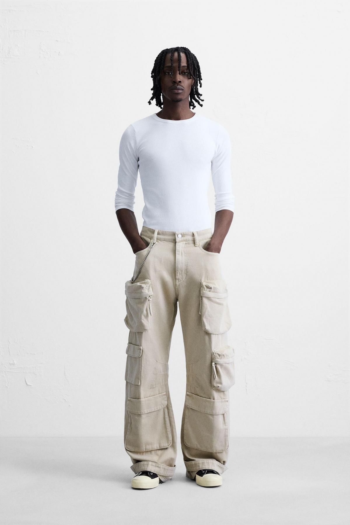 자라 와이드핏 카고 포켓 코튼 데님 팬츠 5575/374 CAMEL - 상세 이미지 2