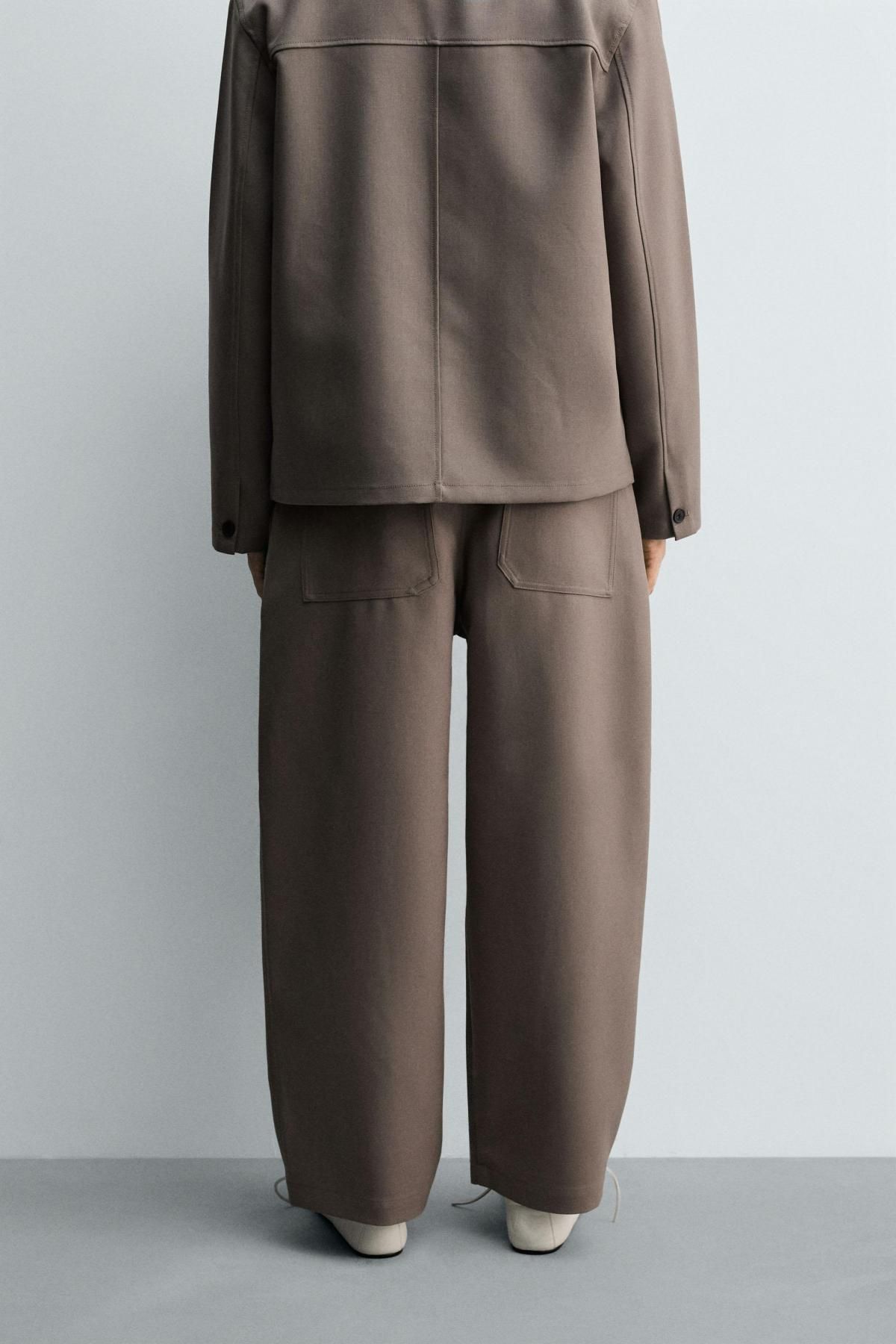 자라 미니멀 벌룬핏 테크니컬 울 와이드 슬랙스 팬츠 5854/180 MINK - 상세 이미지 3