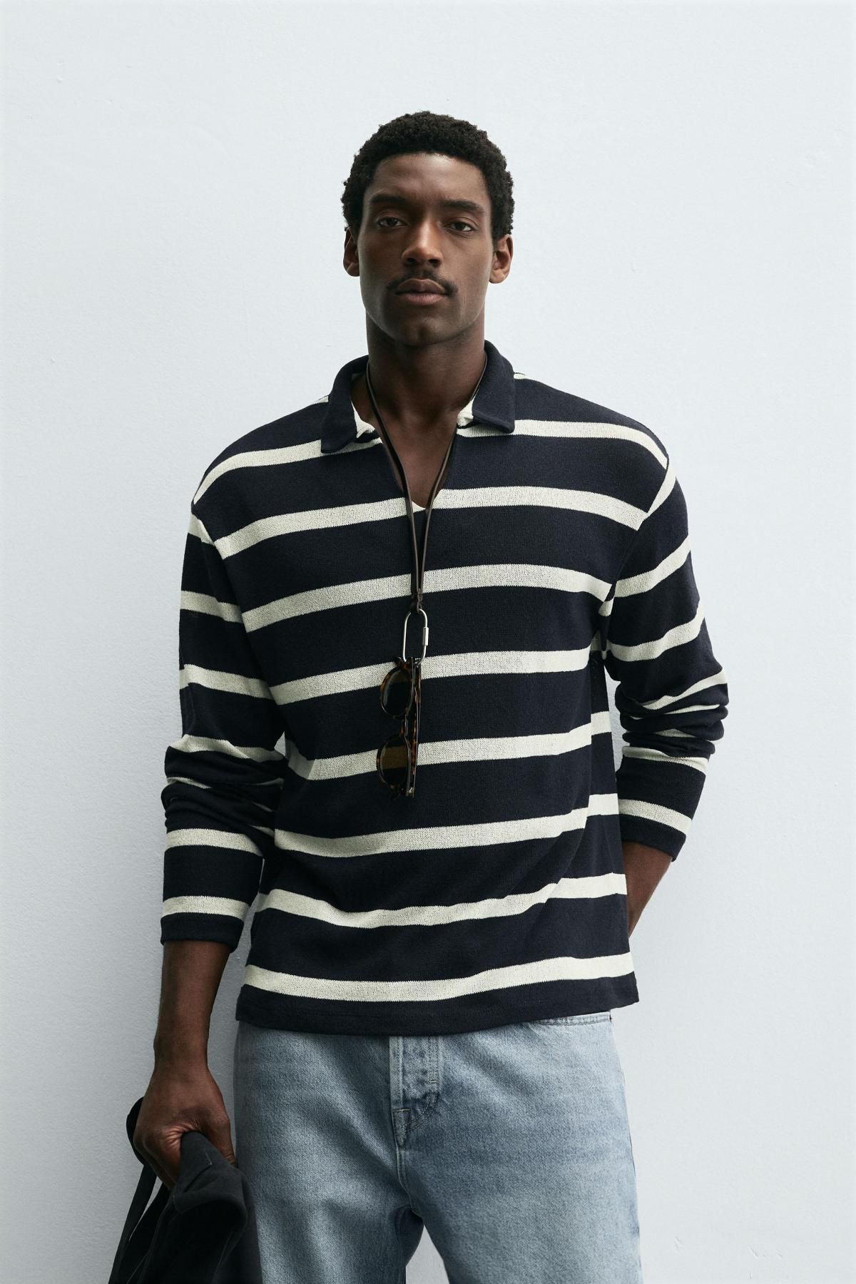 자라 스트라이프 테크니컬 긴팔 폴로 셔츠 5372/315 NAVY BLUE - 상세 이미지 3