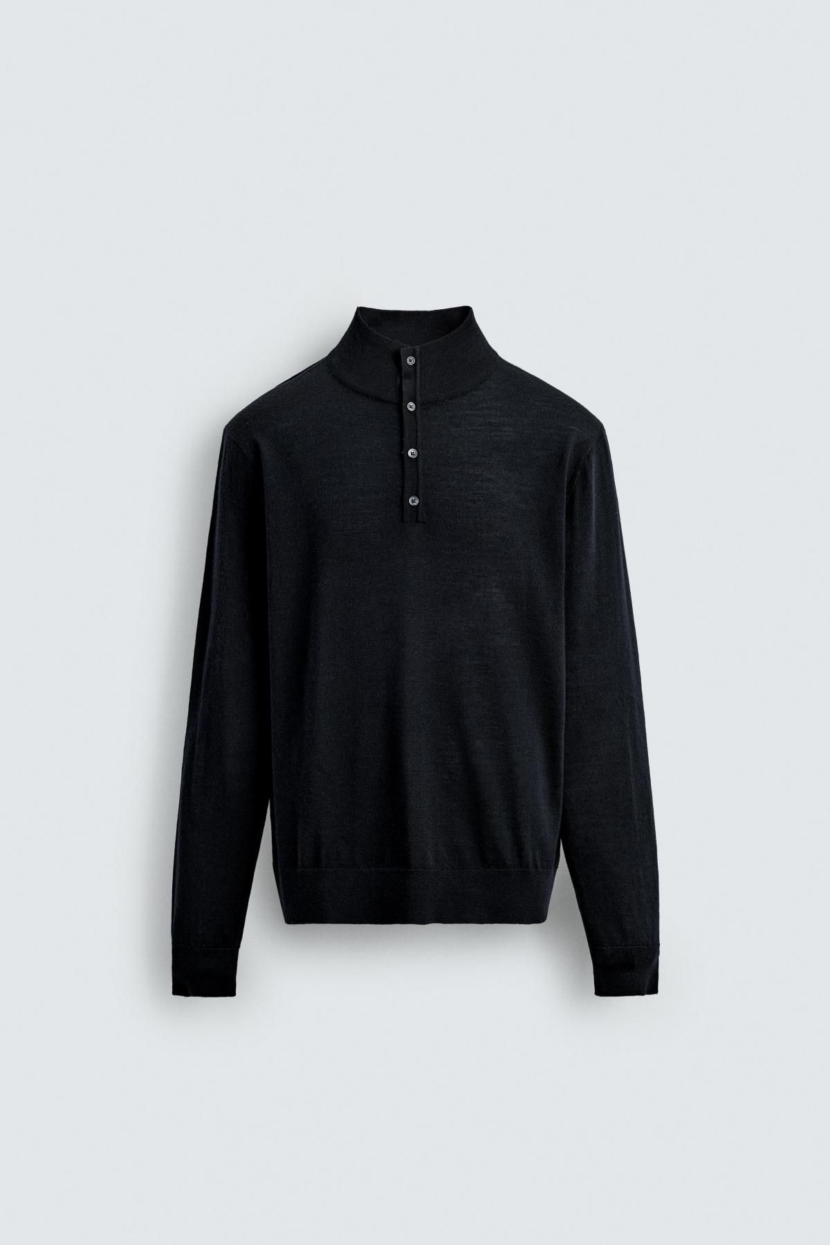 자라 100 울 버튼넥 하이넥 니트 스웨터 3284/332 NAVY BLUE - 메인 이미지