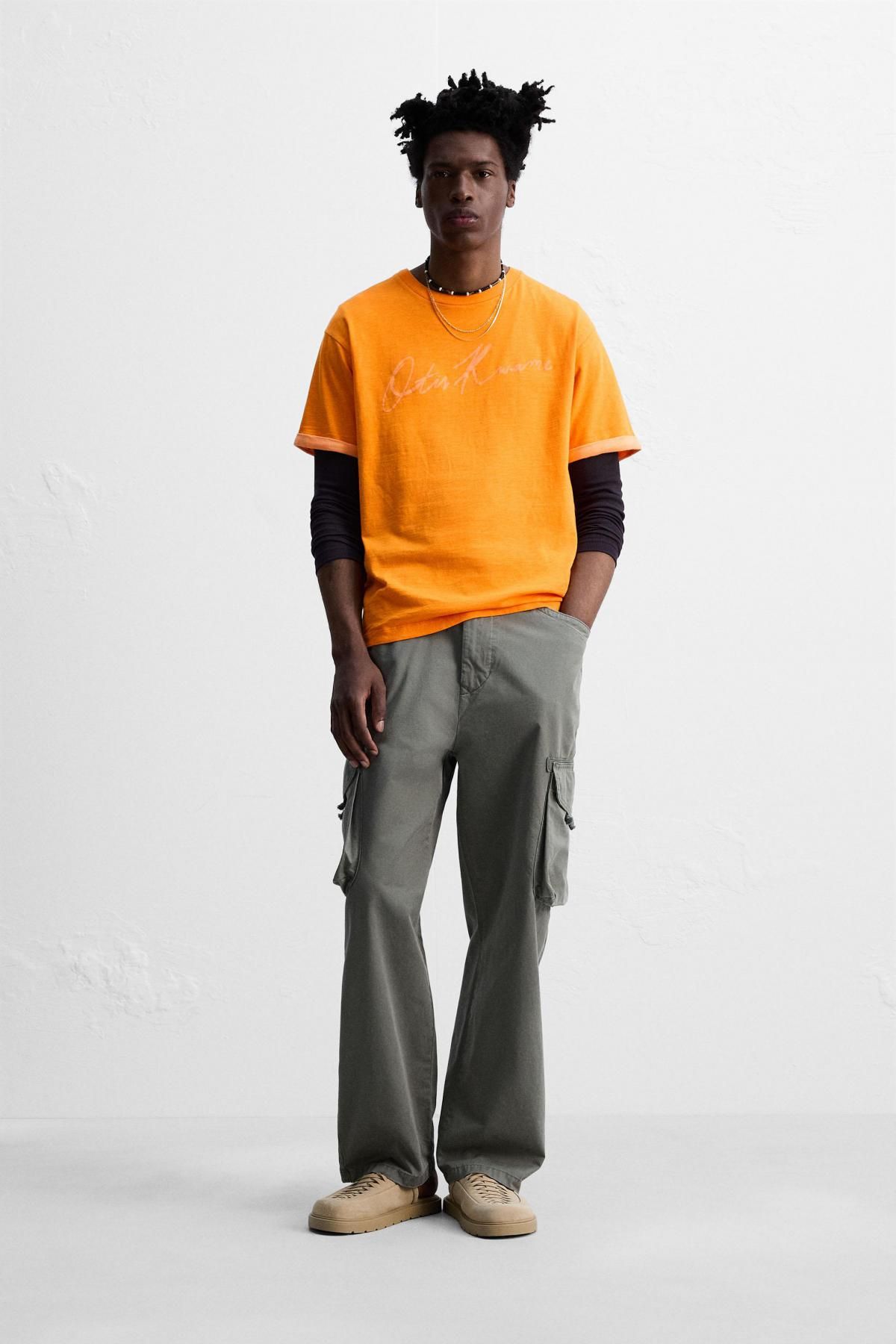 자라 오버핏 프린트 코튼 반팔 티셔츠 1277/321 ORANGE - 상세 이미지 2