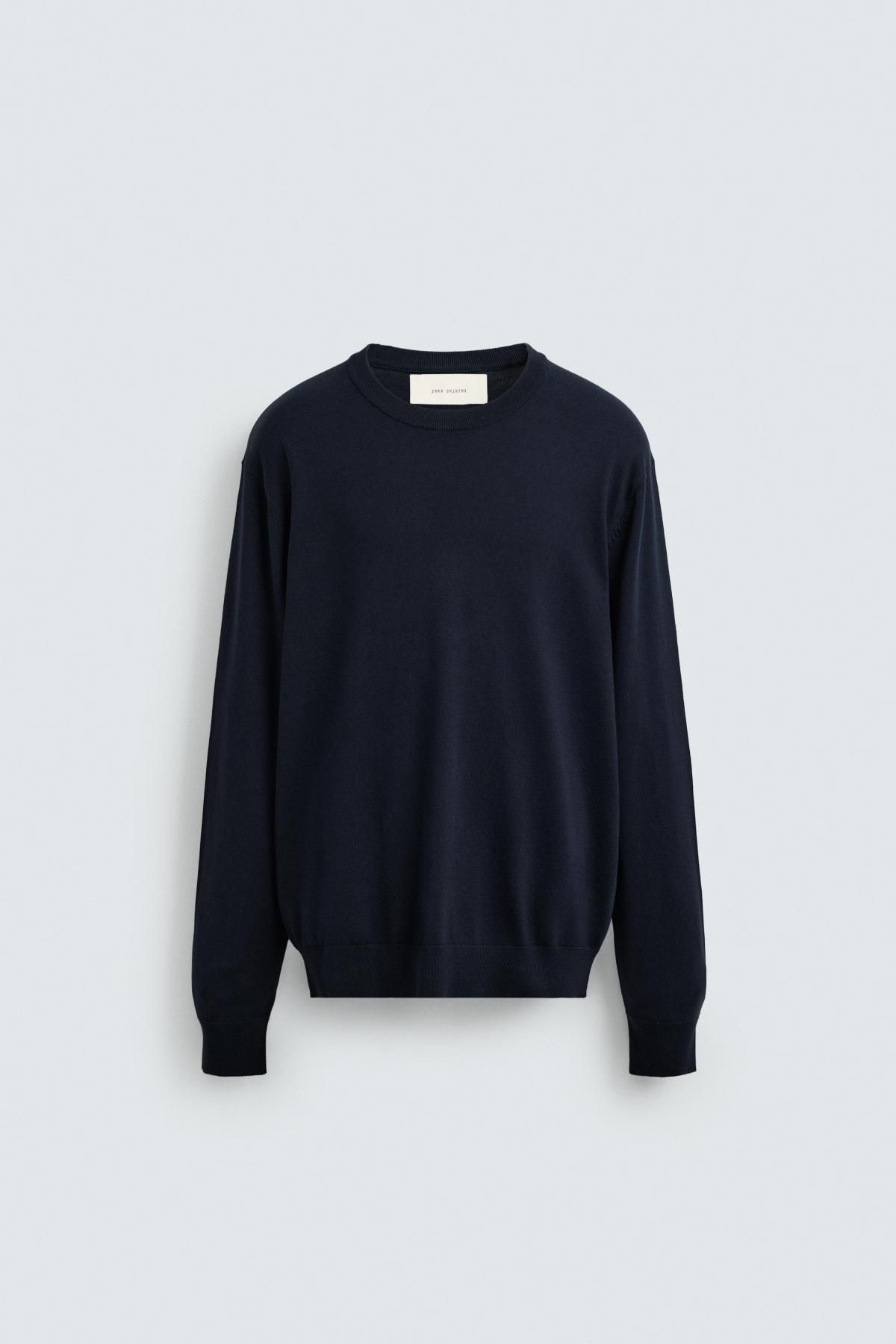 자라 이탈리안 텍스처 코튼 라운드 니트 스웨터 0693/409 DARK NAVY - 메인 이미지