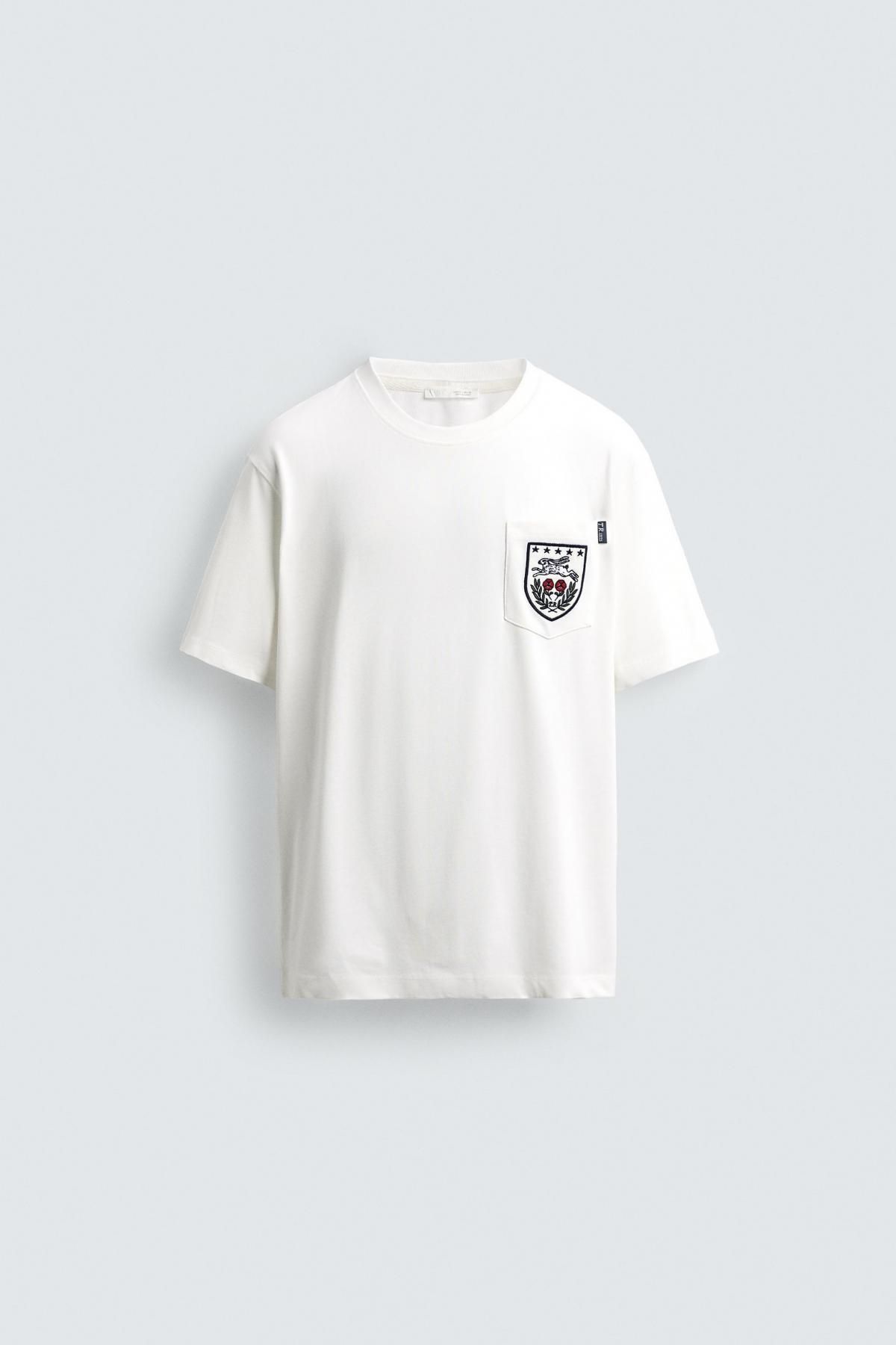 자라 트렌디 래빗 패치 오버핏 반팔 티셔츠 0962/378 OYSTER-WHITE - 메인 이미지