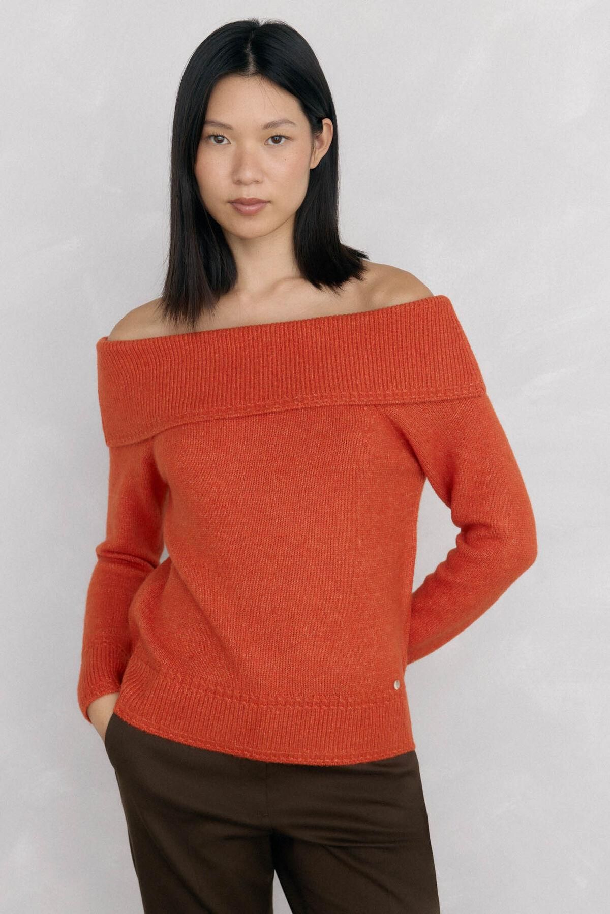 페드로 델 이에로 오프숄더 오렌지 케이블 니트 스웨터 3512903 NARANJA - 상품 이미지