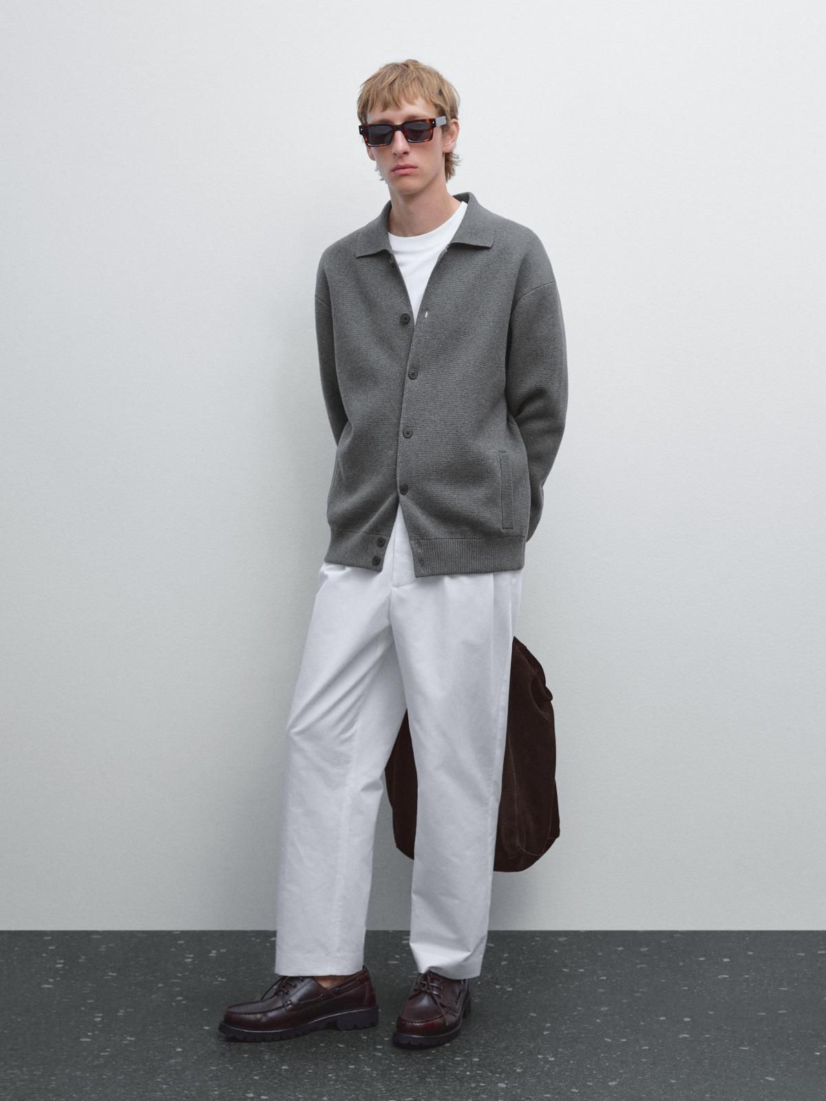 마시모두띠 라이트그레이 100 코튼 니트 가디건 1036/201 MEDIUM GREY - 상세 이미지 2