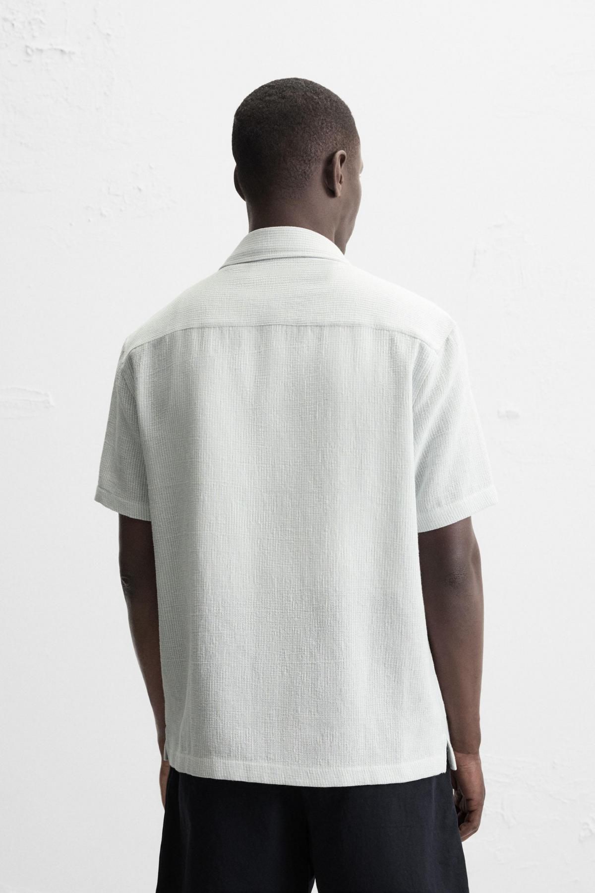 자라 텍스처드 레귤러핏 반팔셔츠 4333/371 WHITE / SKY BLUE - 상세 이미지 4