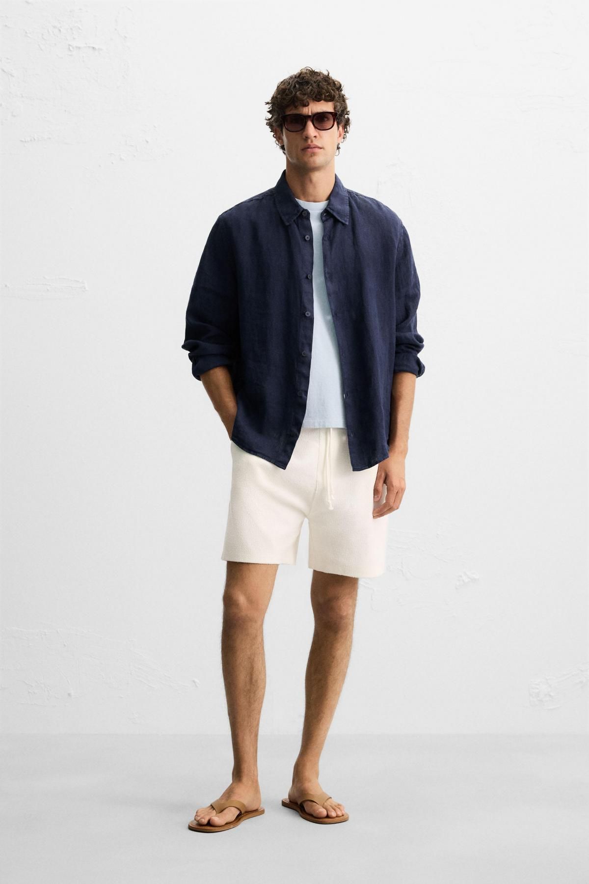 자라 브러쉬드 텍스처 조거 버뮤다 반바지 0526/304 OYSTER-WHITE - 상세 이미지 2
