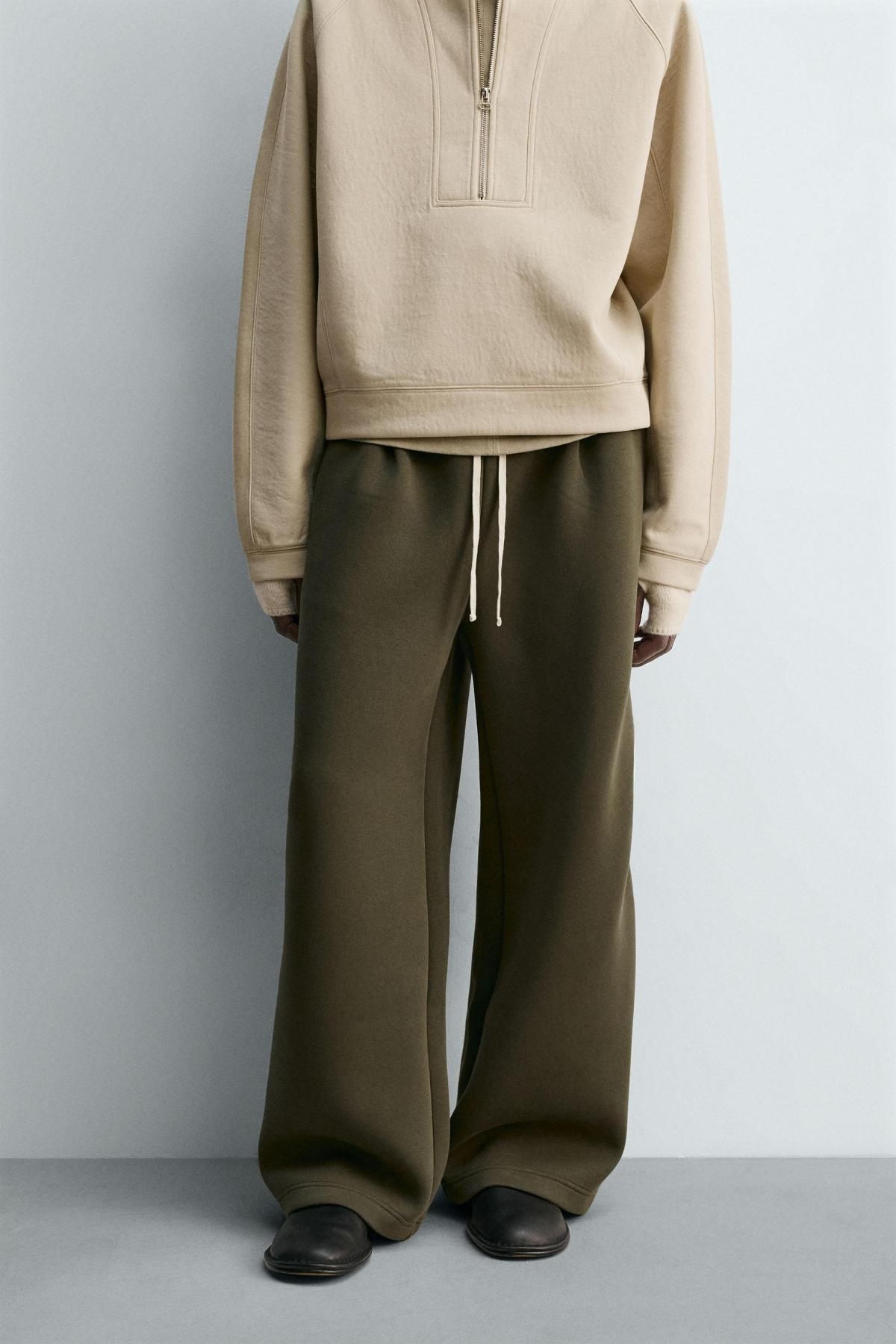 자라 네오프렌 스터드 와이드 팬츠 6318/336 OLIVE GREEN - 상세 이미지 3