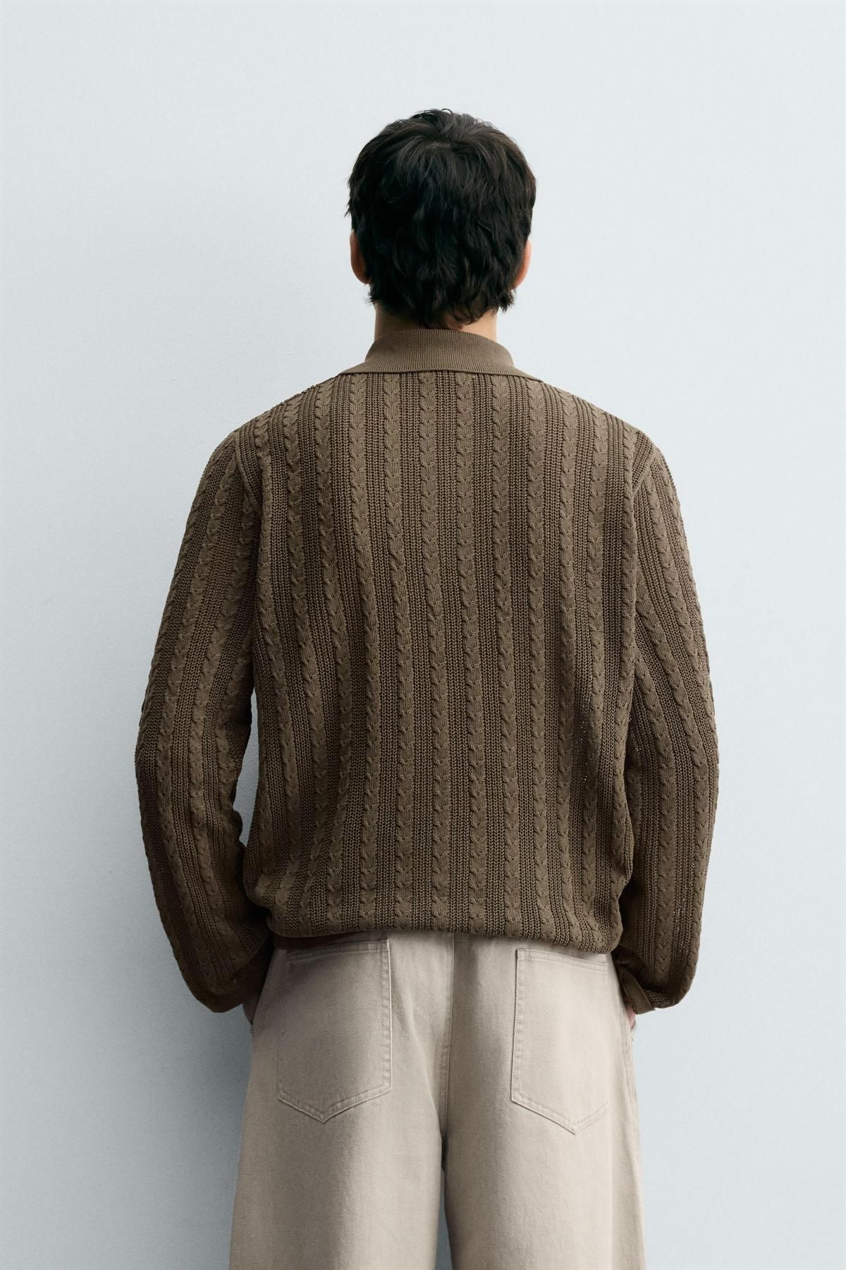 자라 케이블니트 레귤러핏 브라운 긴팔 폴로 셔츠 6674/322 CAMEL - 상세 이미지 4