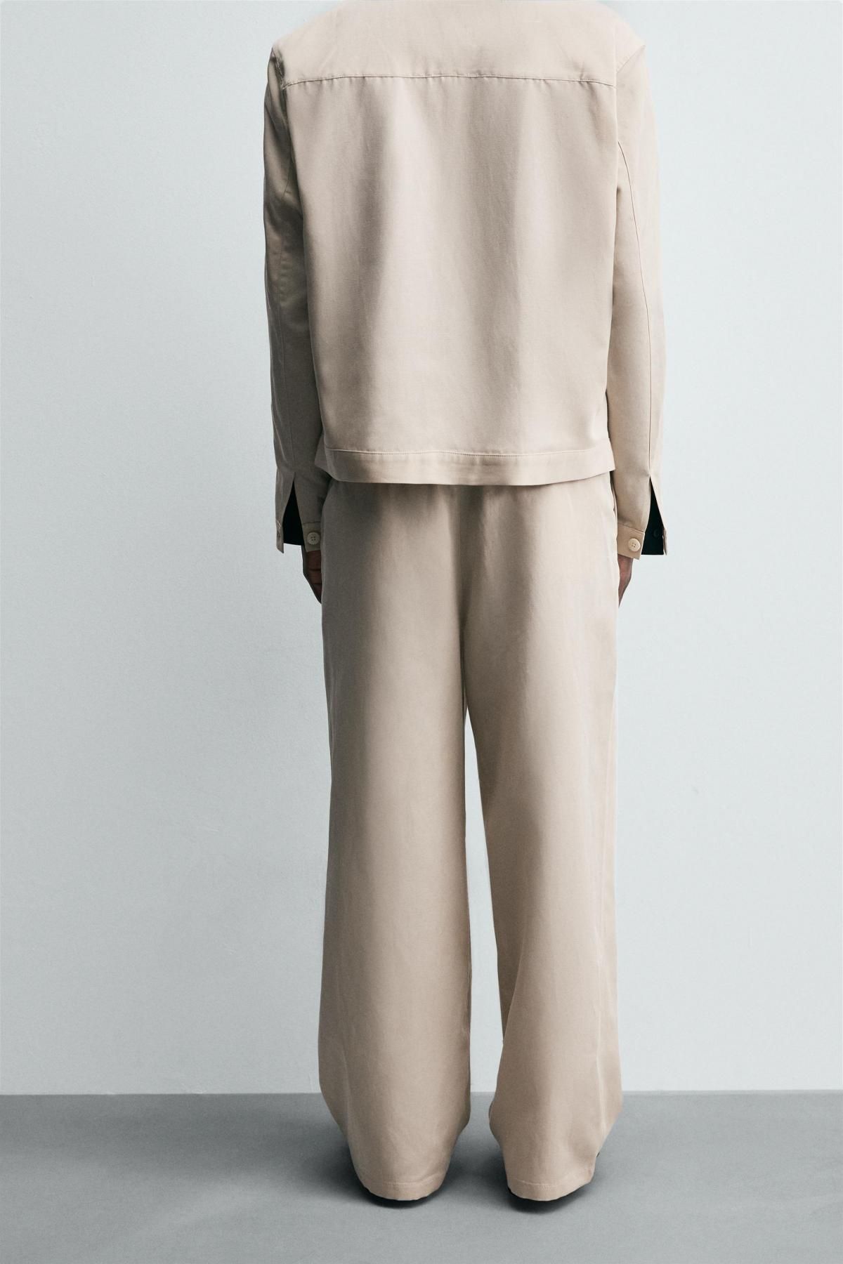 자라 리넨 블렌드 와이드핏 테크니컬 팬츠 6861/397 BEIGE - 상세 이미지 3