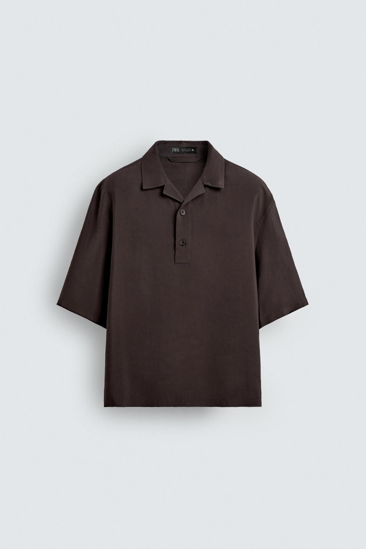자라 모달 블렌드 릴렉스핏 반팔 폴로셔츠 6895/139 BROWN - 메인 이미지
