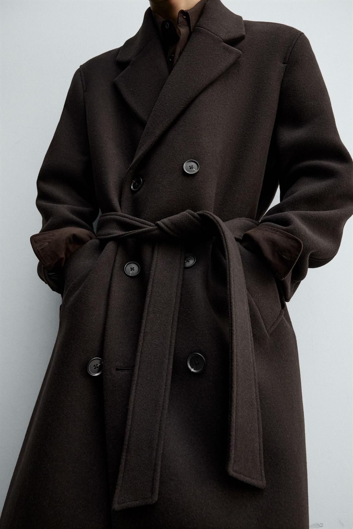 자라 더블브레스트 울블렌드 벨트 코트 2949/150 BROWN 이미지 8