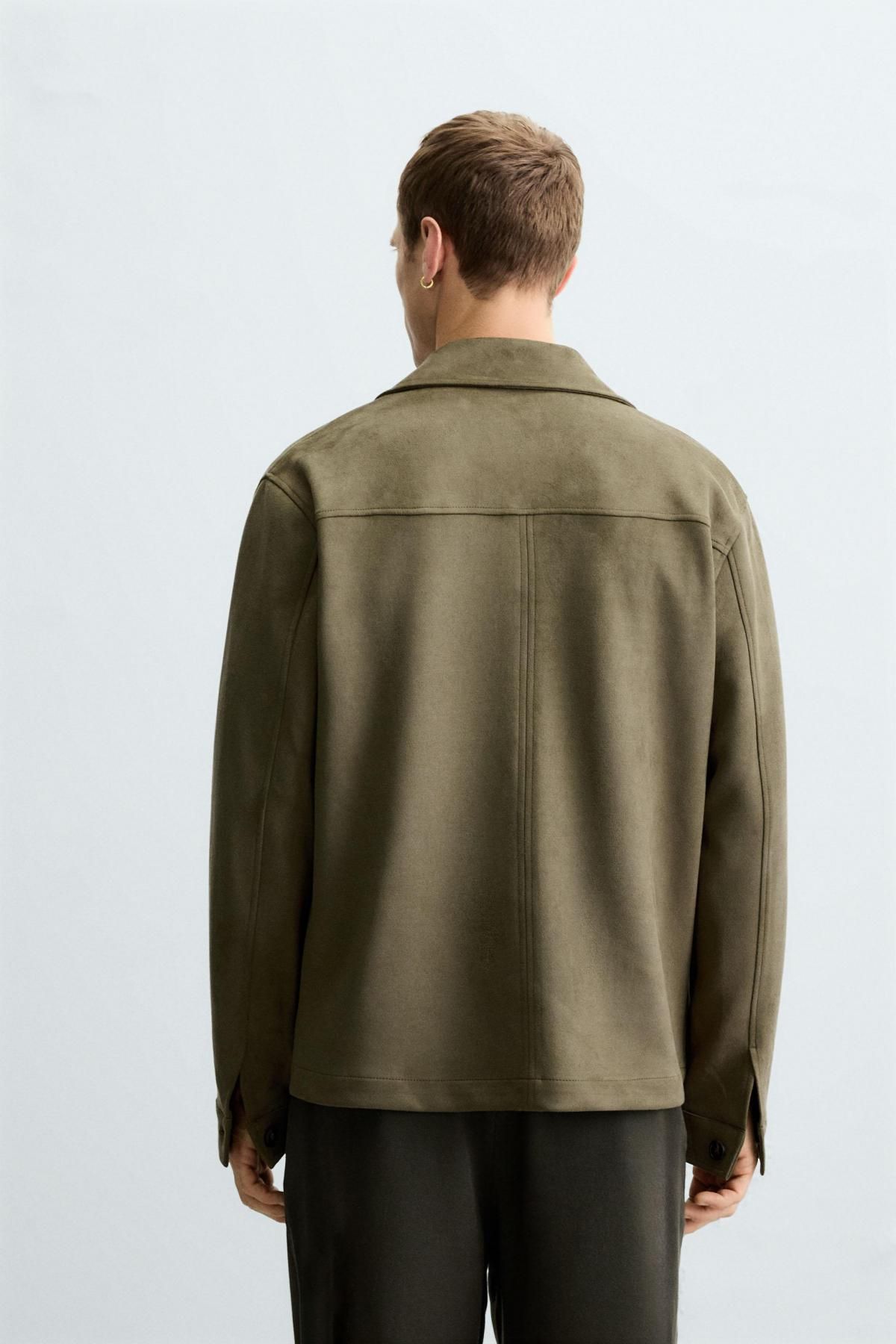 자라 테크니컬 페이크 스웨이드 오버셔츠 3046/500 OLIVE GREEN - 상세 이미지 4