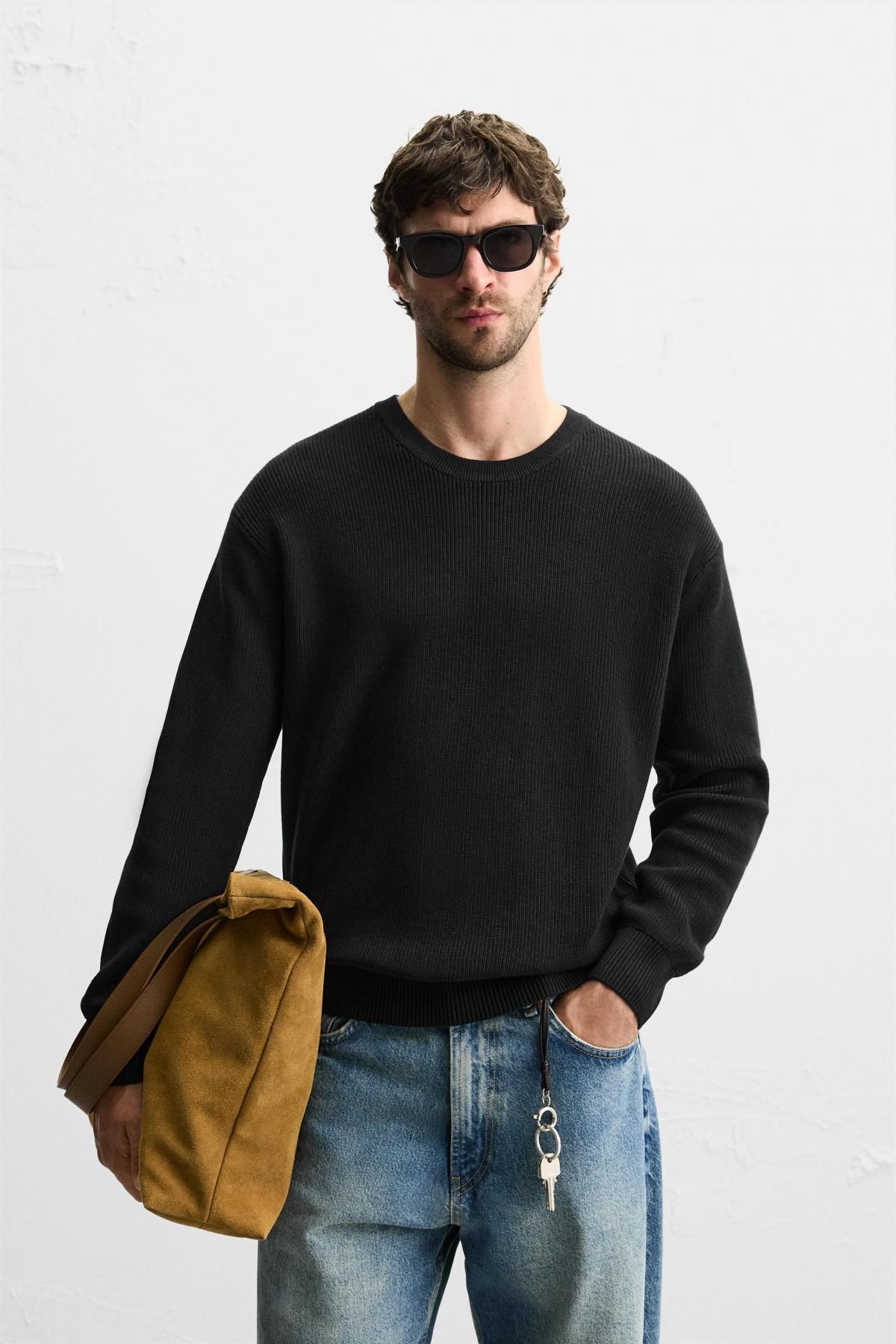 자라 라운드 펄니트 스웨터 3284/331 BLACK - 상세 이미지 3