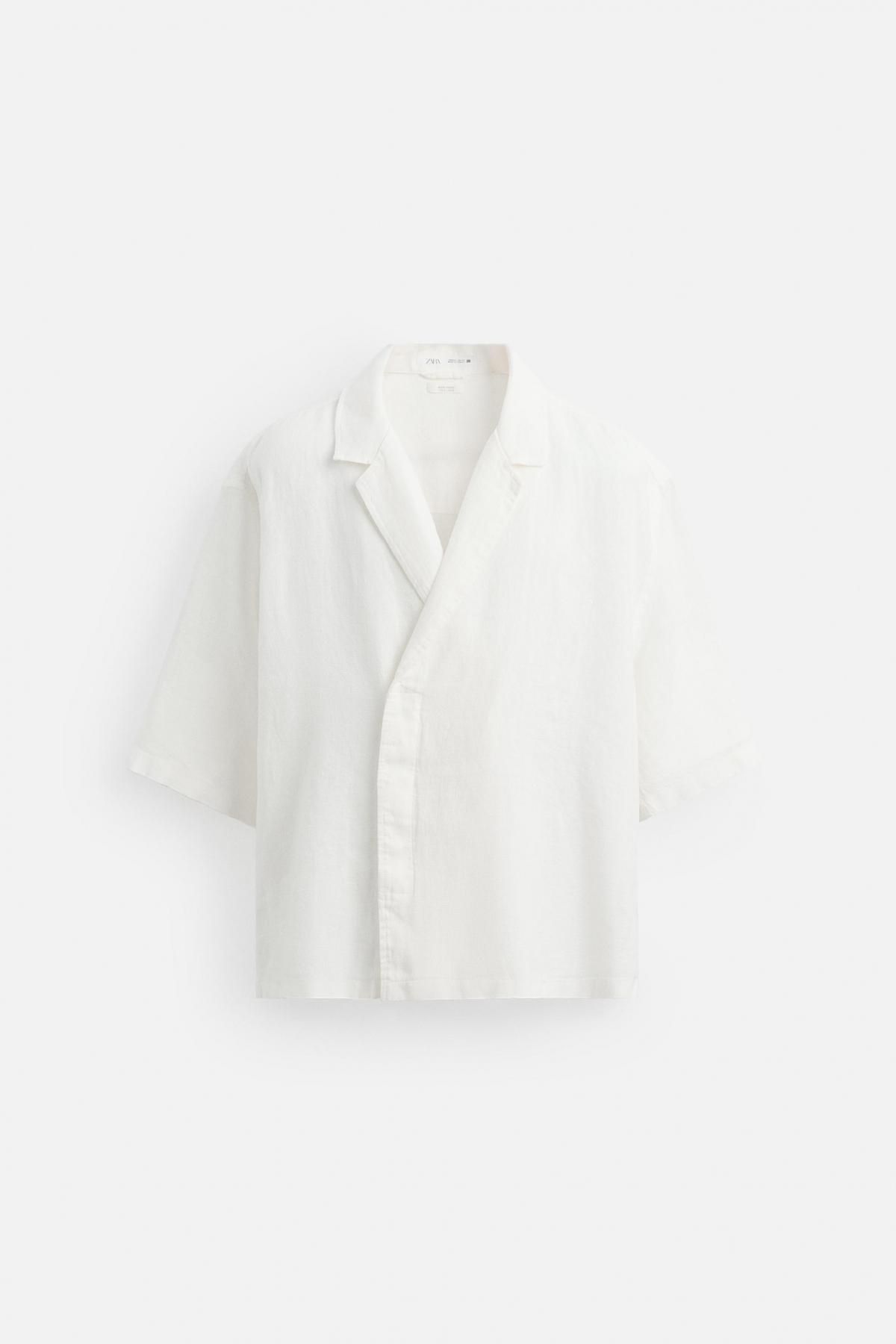 자라 린넨 오픈카라 반팔 기모노 셔츠 0706/284 WHITE - 메인 이미지