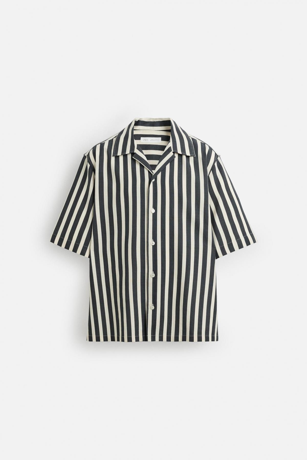 자라 스트라이프 텍스처 릴렉스드핏 반팔 셔츠 5555/119 DARK GREY - 메인 이미지