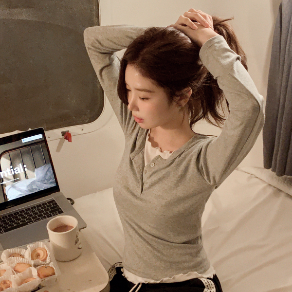 배색 물결 레이어드 단작 티셔츠 ts4761 - 상품 이미지