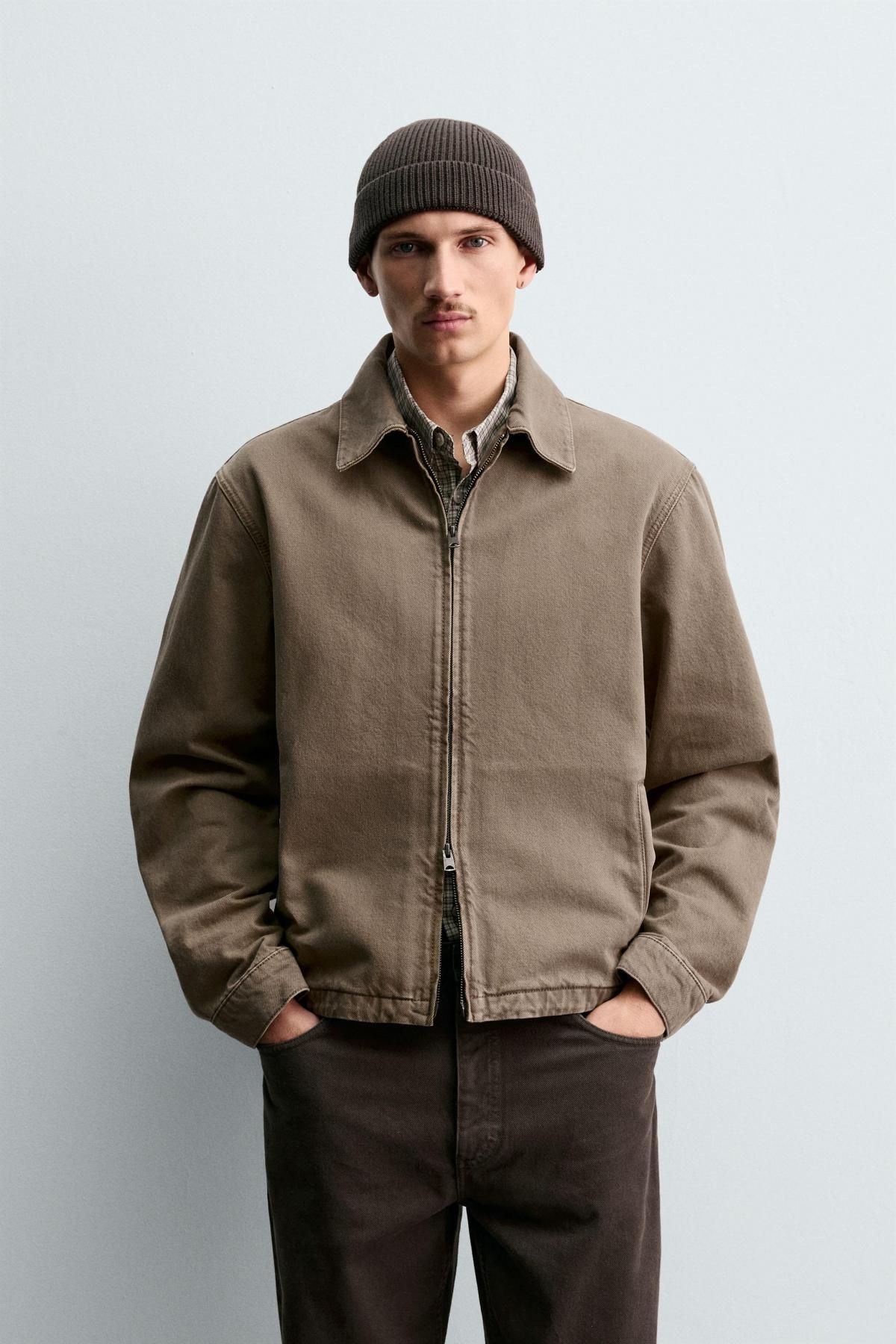 자라 테크니컬 데님 집업 재킷 5585/393 BROWN / TAUPE - 상세 이미지 3