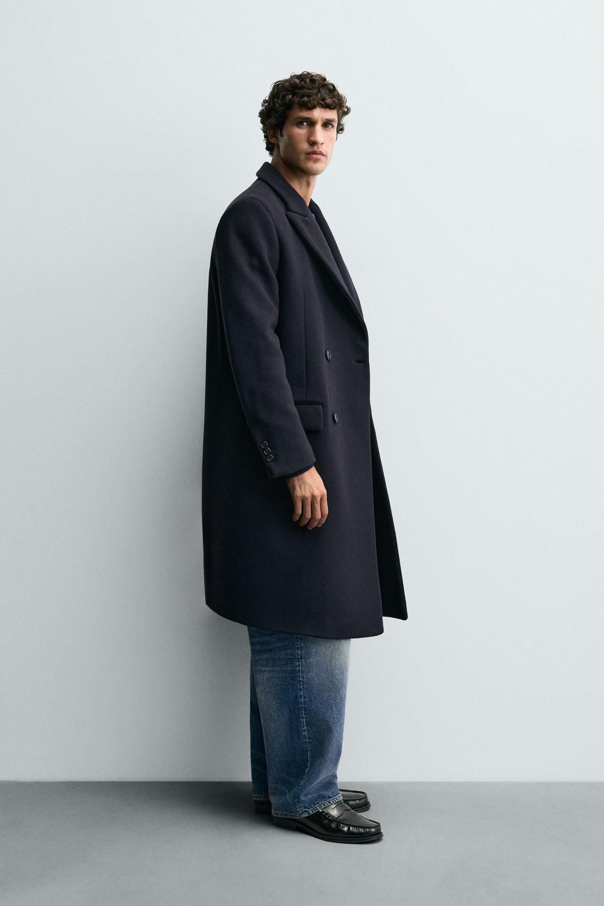 자라 만테코 울 블렌드 더블브레스트 롱 코트 5958/523 NAVY BLUE - 상세 이미지 5