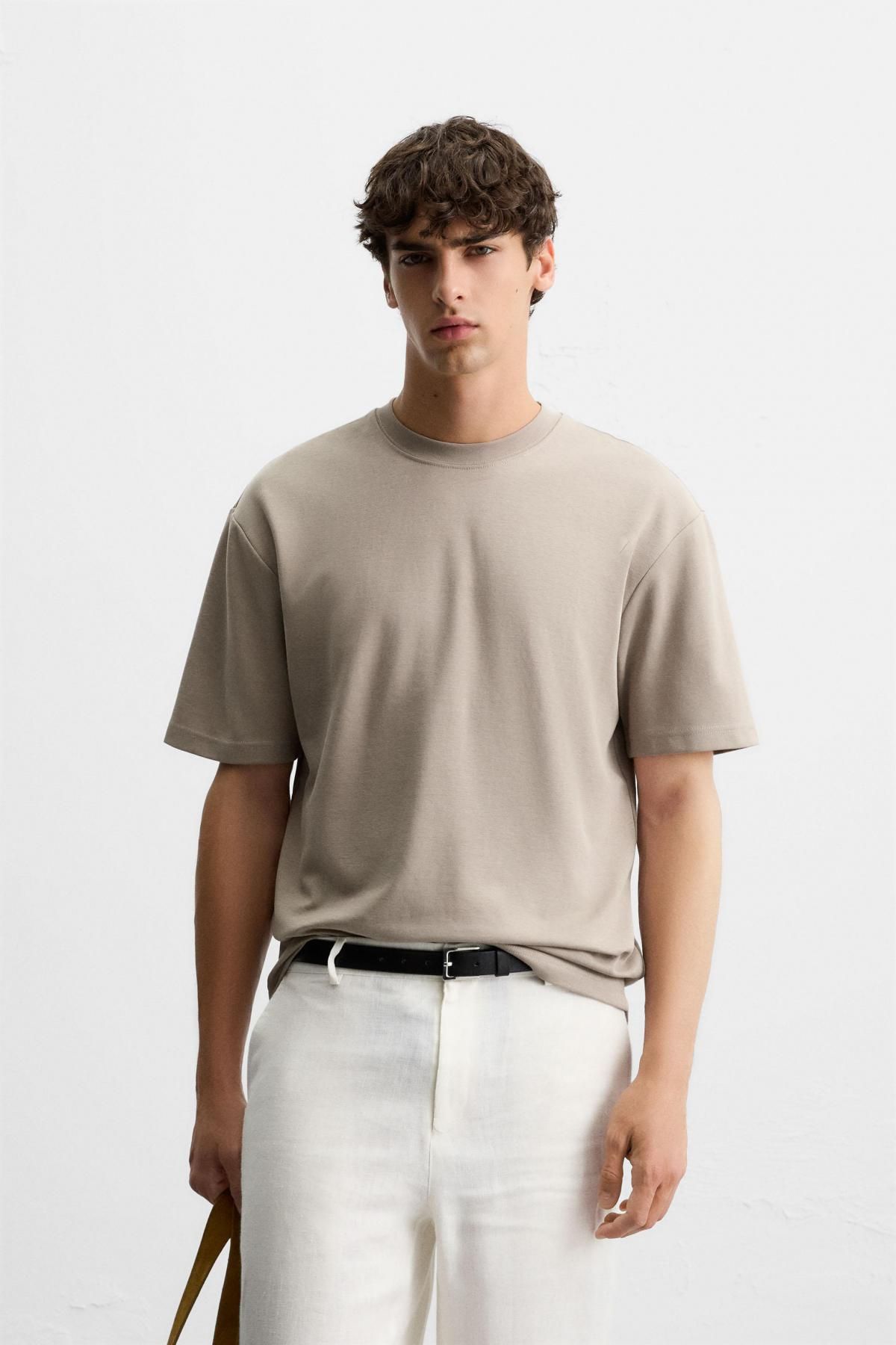 자라 미니멀 베이직 레귤러핏 반팔 티셔츠 5584/471 BROWN / TAUPE - 상세 이미지 3