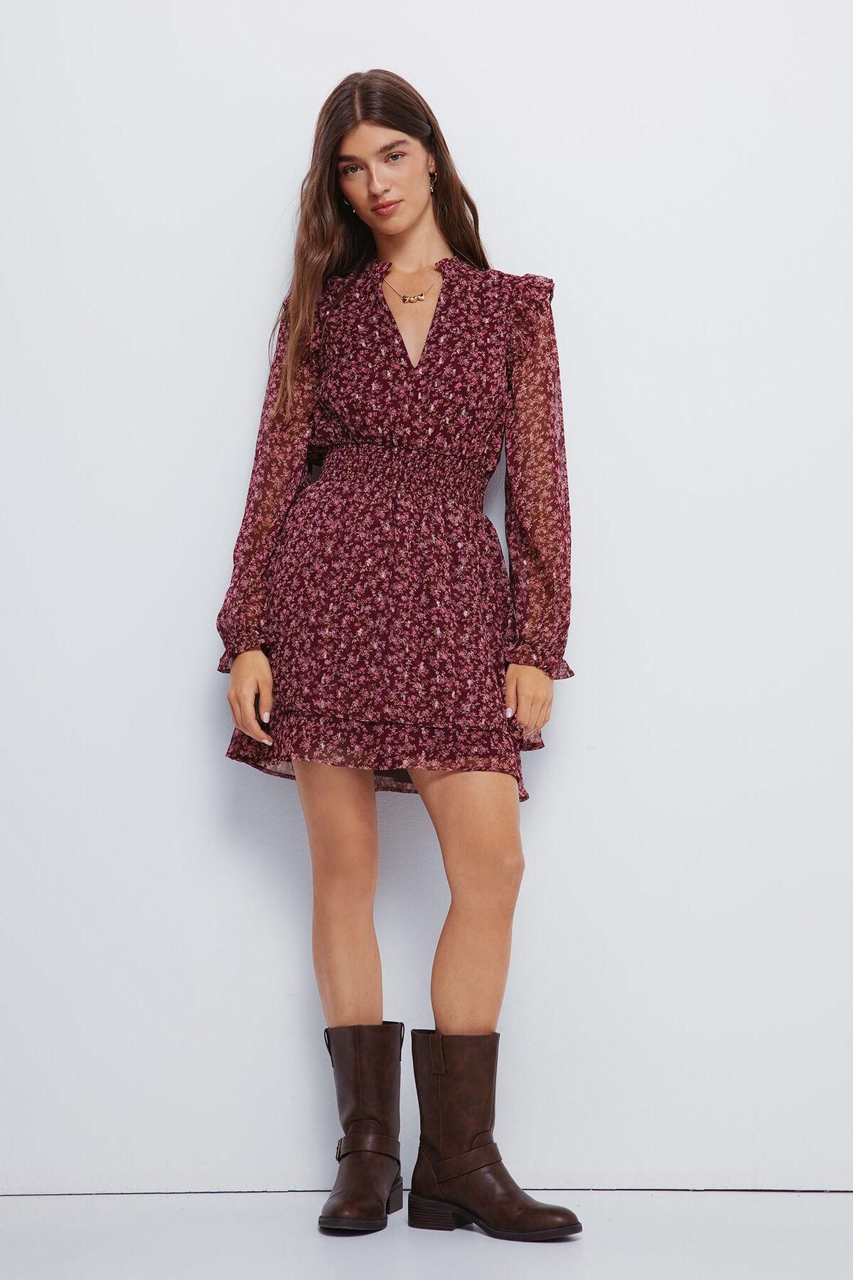 스프링필드 플로럴 러플 브이넥 쉬폰 미니 원피스 7952301 NARANJA - 상세 이미지 2