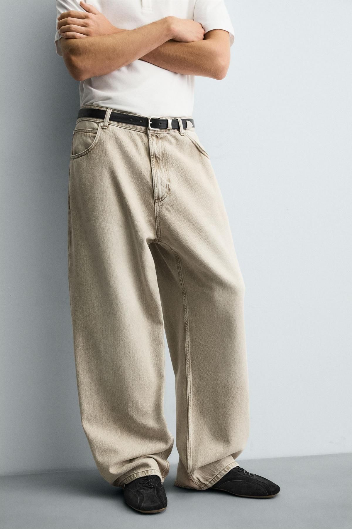 자라 트렌디 와이드 배기핏 데님팬츠 5862/321 BEIGE - 메인 이미지