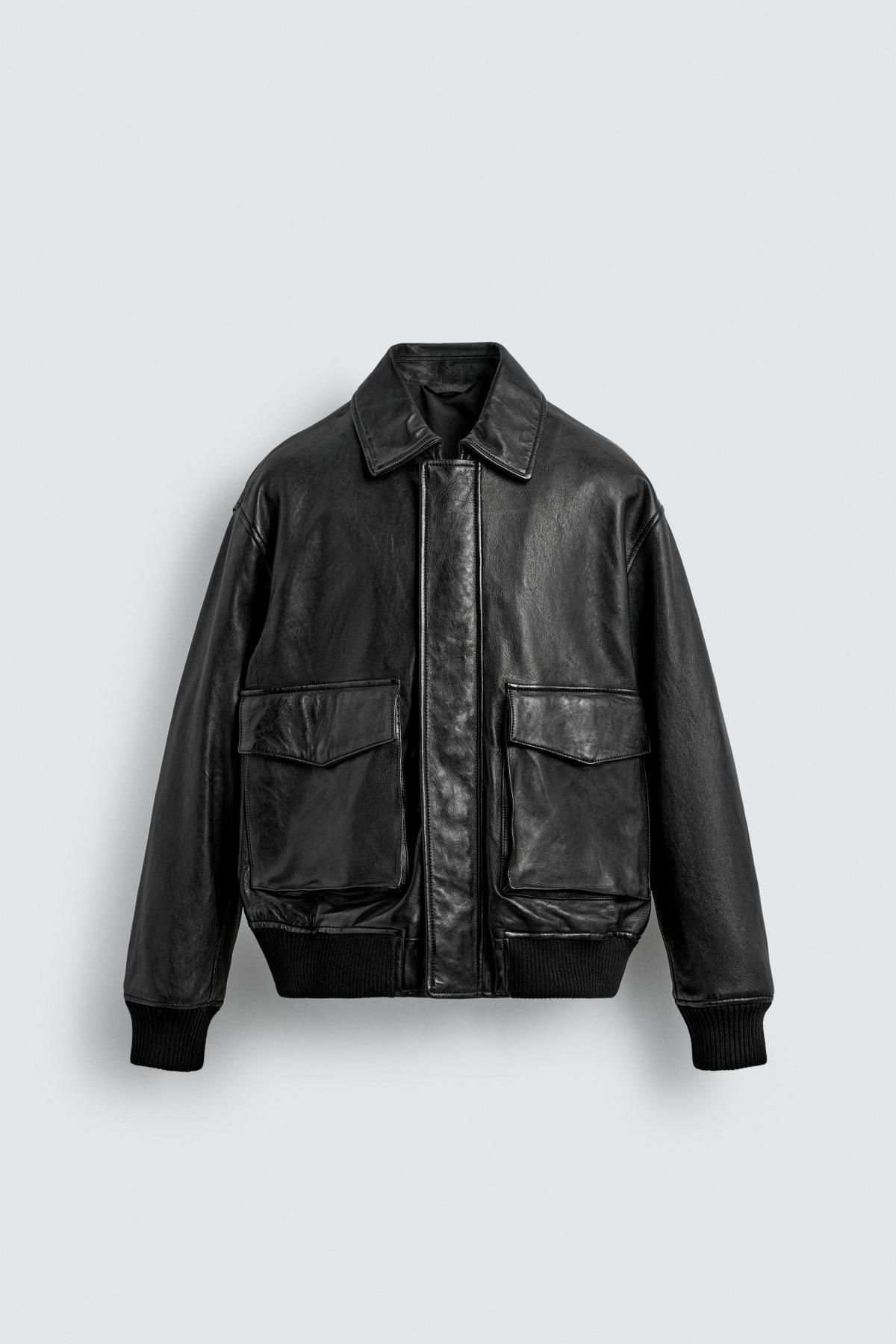 자라 테크니컬 오버핏 블랙 포켓 레더 재킷 5388/205 BLACK - 상품 이미지