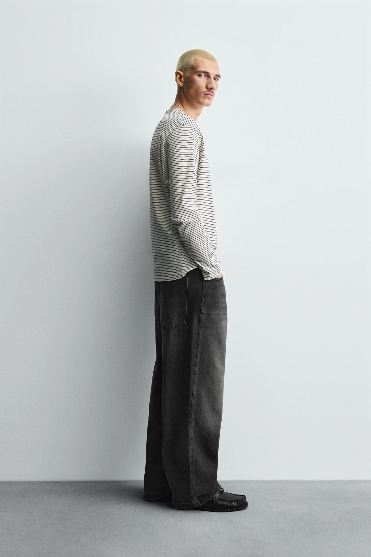 자라 테크니컬 와이드핏 스트레이트 데님 청바지 0840/378 CHARCOAL - 상세 이미지 5