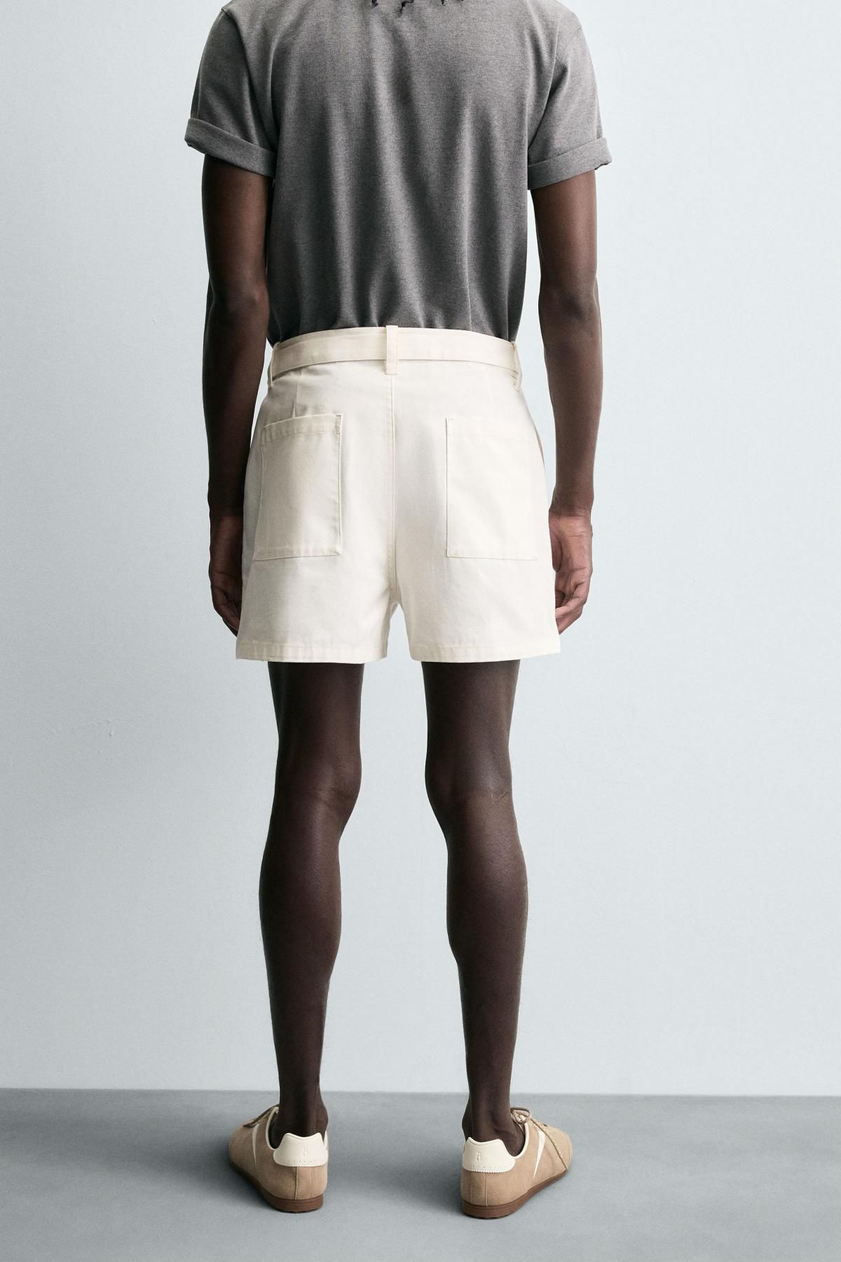 자라 코튼 캔버스 텍스처 벨트 반바지 4391/702 OYSTER-WHITE - 상세 이미지 4