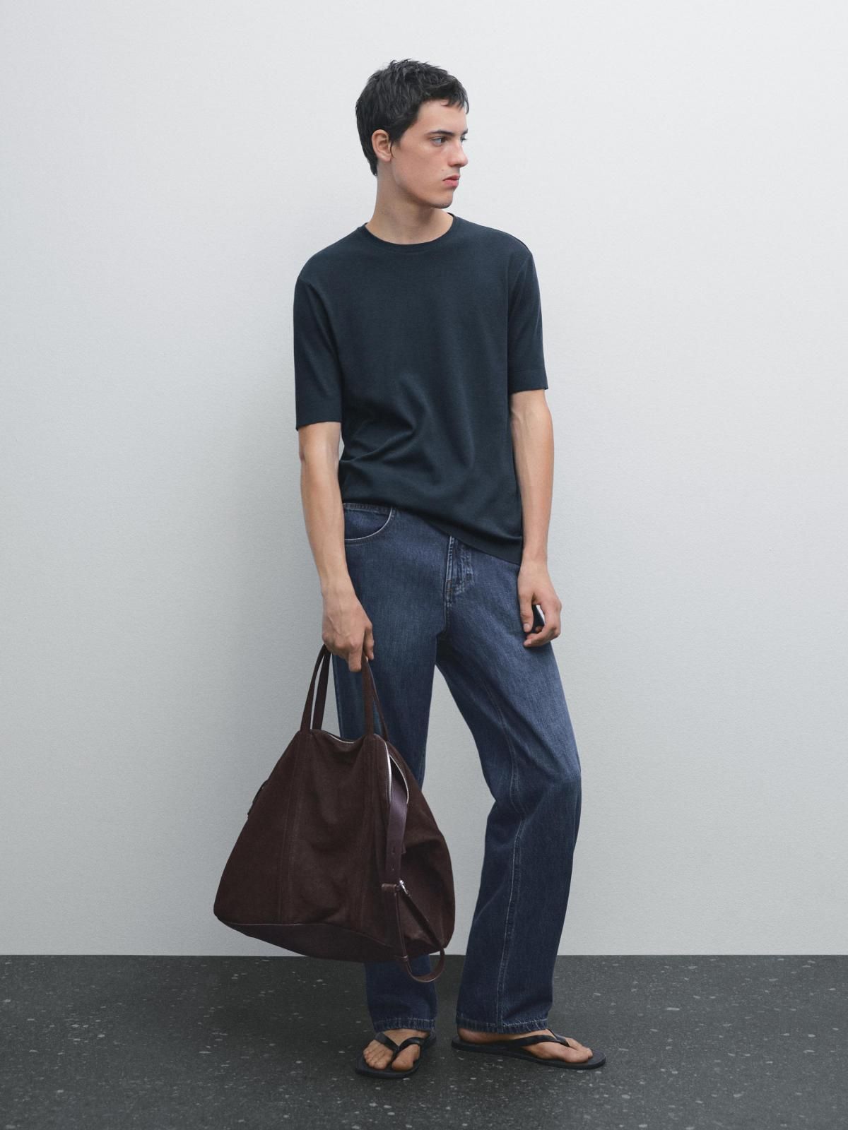 마시모두띠 100 코튼 골지 트림 반팔 티셔츠 0510/150 NAVY BLUE - 상세 이미지 3