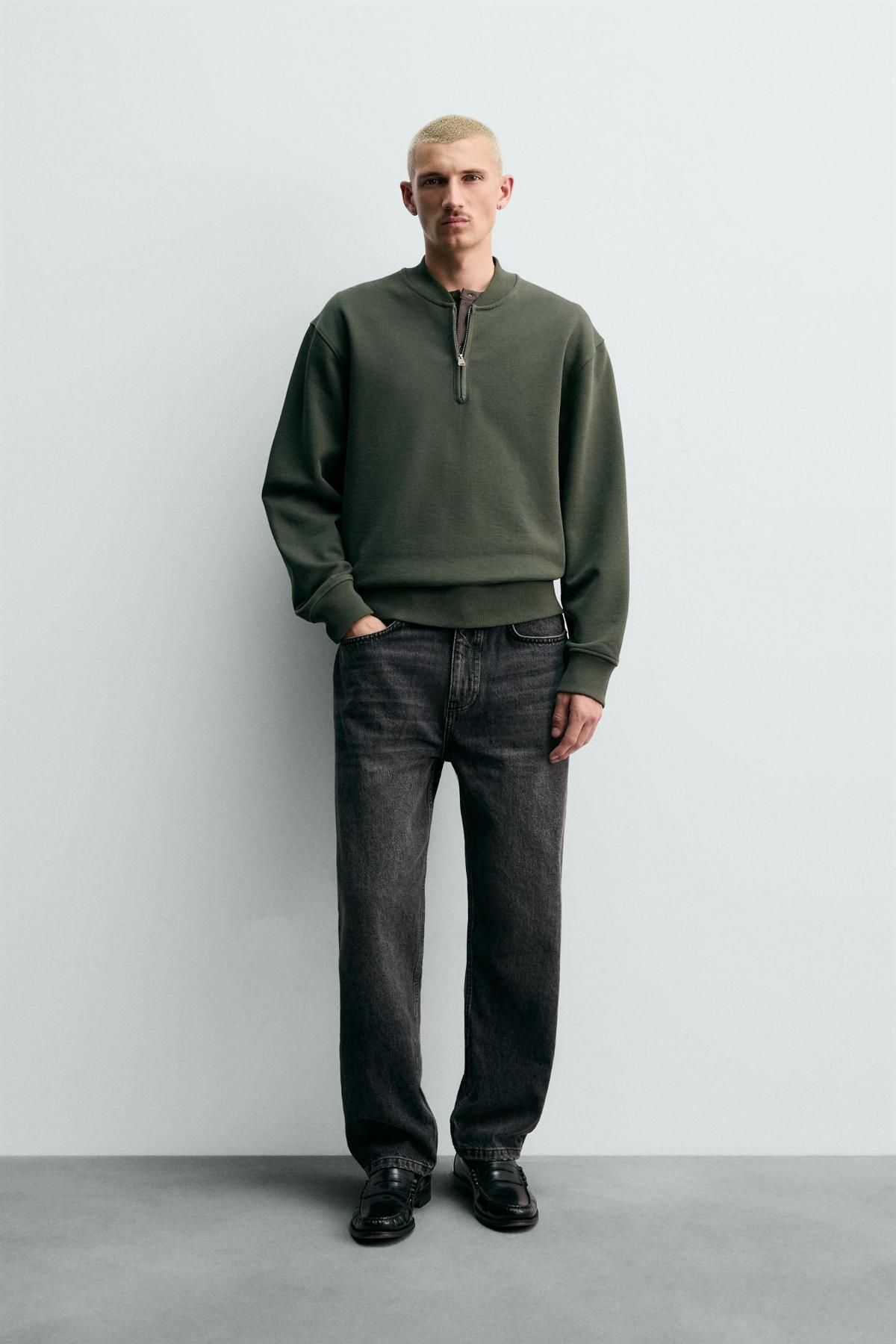 자라 워시드 코튼 지퍼넥 스웨트셔츠 4087/382 MID-GREEN - 상세 이미지 2