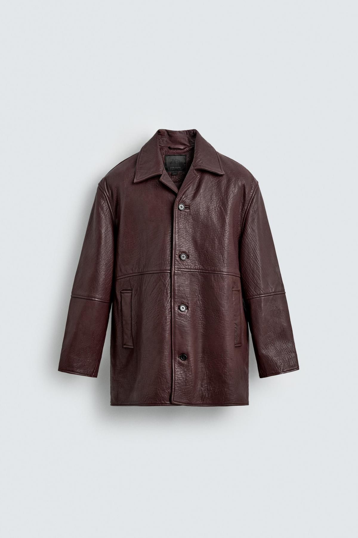 자라 빈티지 텍스처 레더 재킷 5479/300 BURGUNDY - 메인 이미지