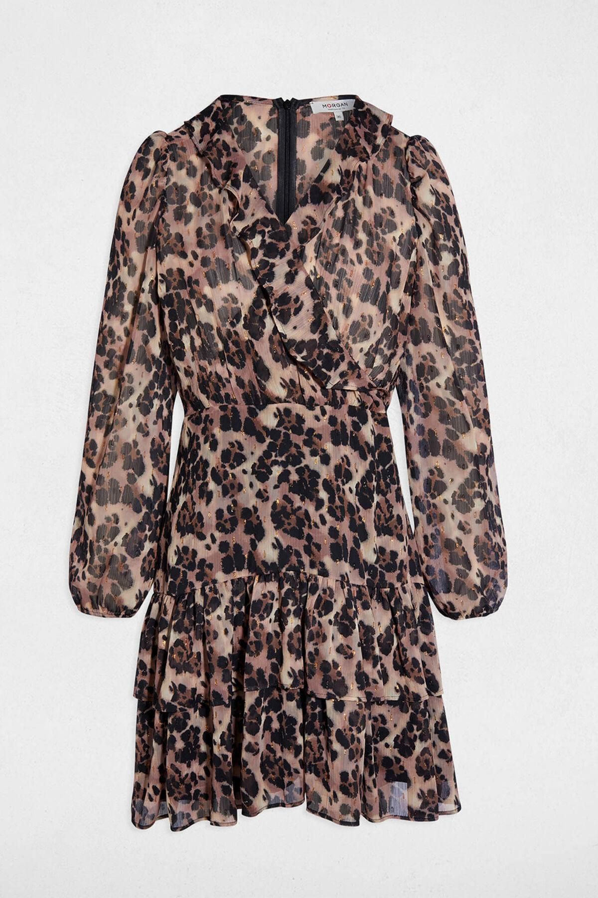 모르간 레오파드 쉬폰 브이넥 미니 원피스 6442328 MULTICOLOR - 상품 이미지