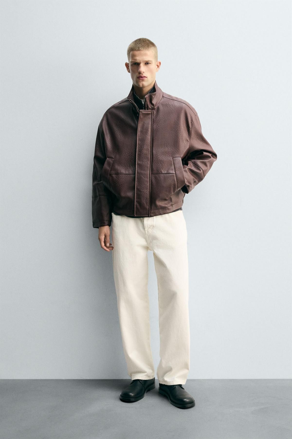 자라 테크니컬 레더 이펙트 텍스처 블루종 재킷 6318/306 BURGUNDY - 상세 이미지 2