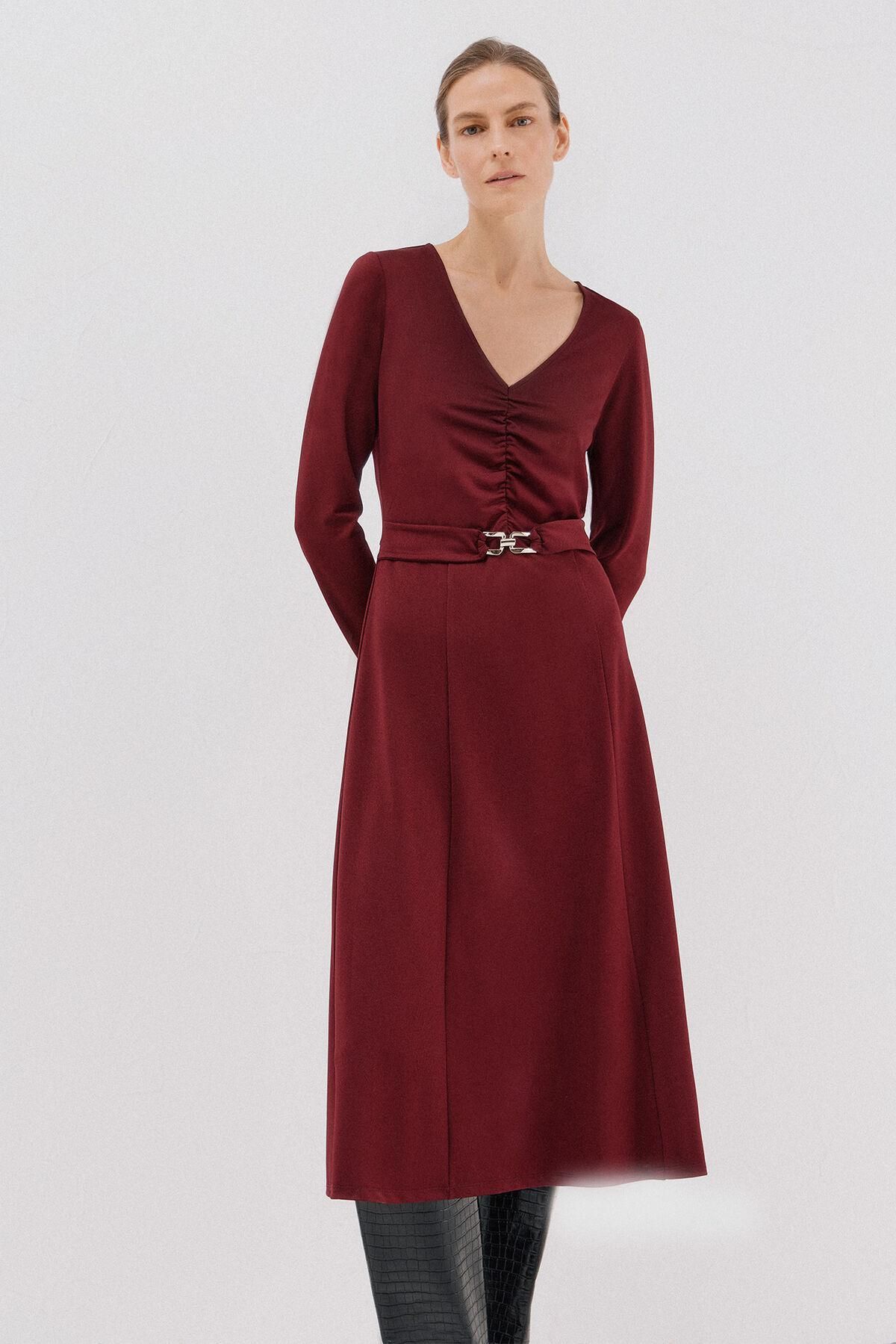 꼬르떼피엘 브이넥 벨티드 미디 원피스 5202680 VINO - 상품 이미지