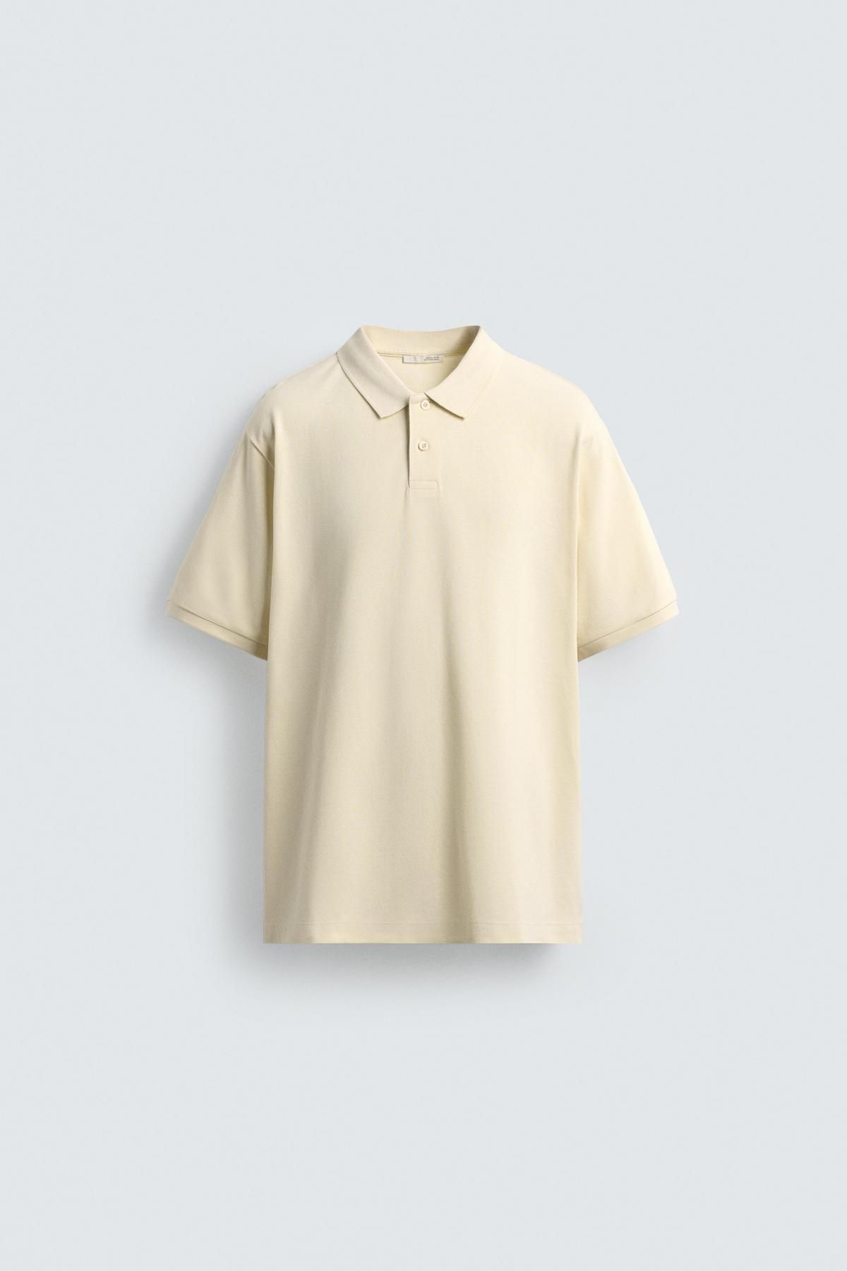 자라 레귤러핏 워시드 피케 텍스처 반팔 폴로셔츠 9240/410 PASTEL YELLOW - 메인 이미지