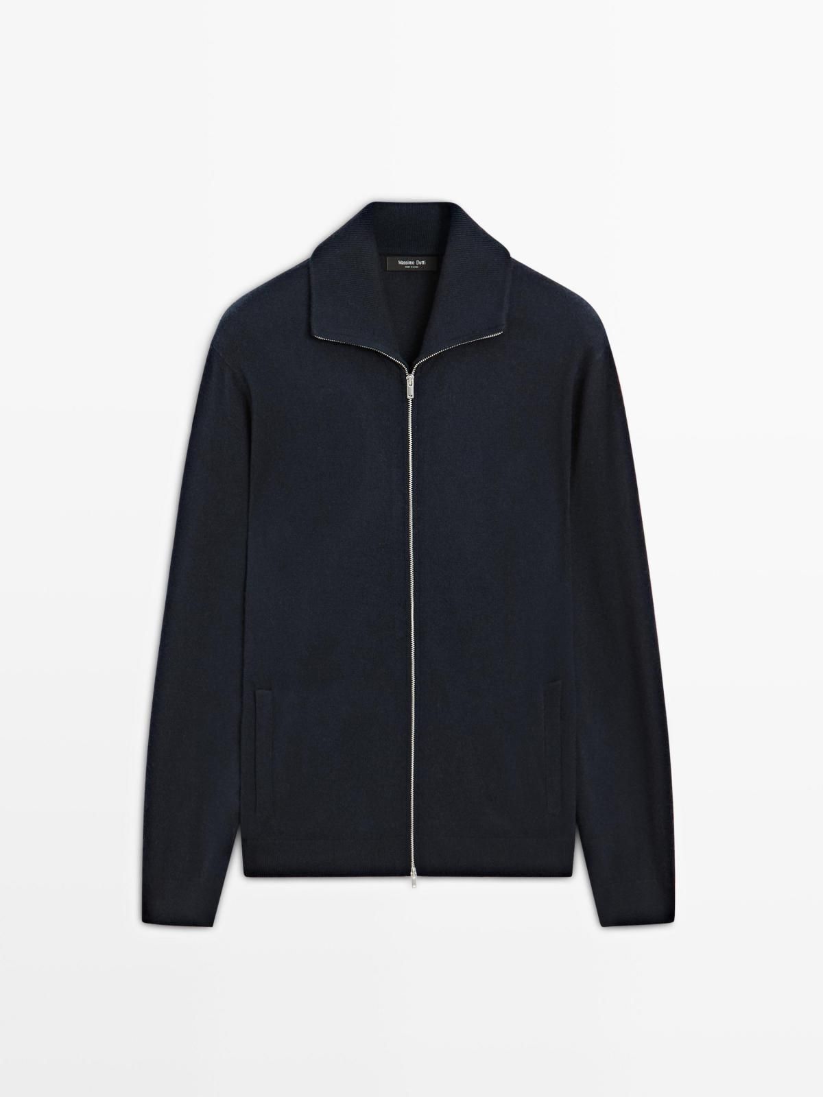 마시모두띠 미니멀 울블렌드 하이넥 집업 니트 가디건 1017/226 NAVY BLUE - 상품 이미지